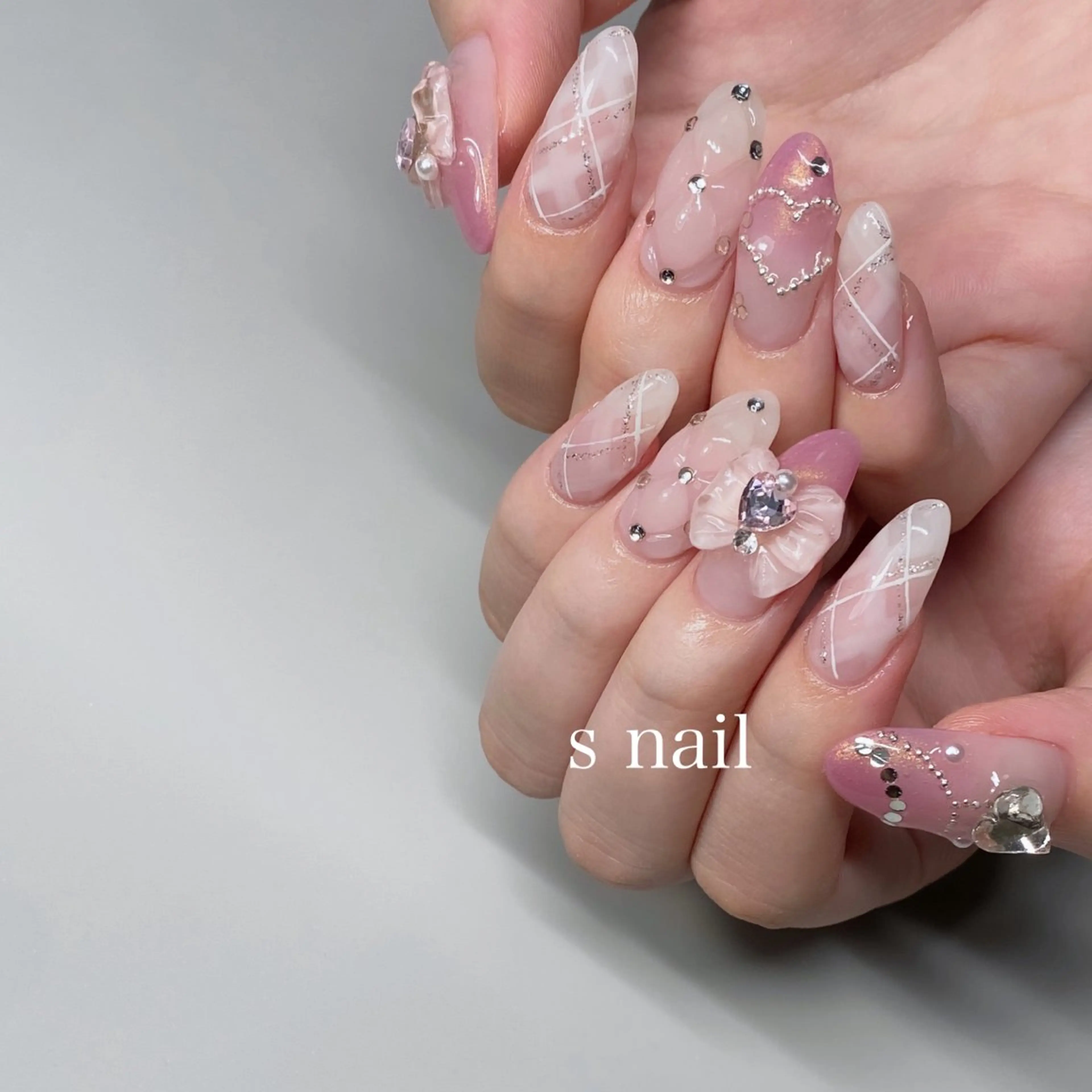 ネイル アートネイル ハート 持ち込み リボン ハンドネイル s nail さとよしみゆきのネイルデザイン