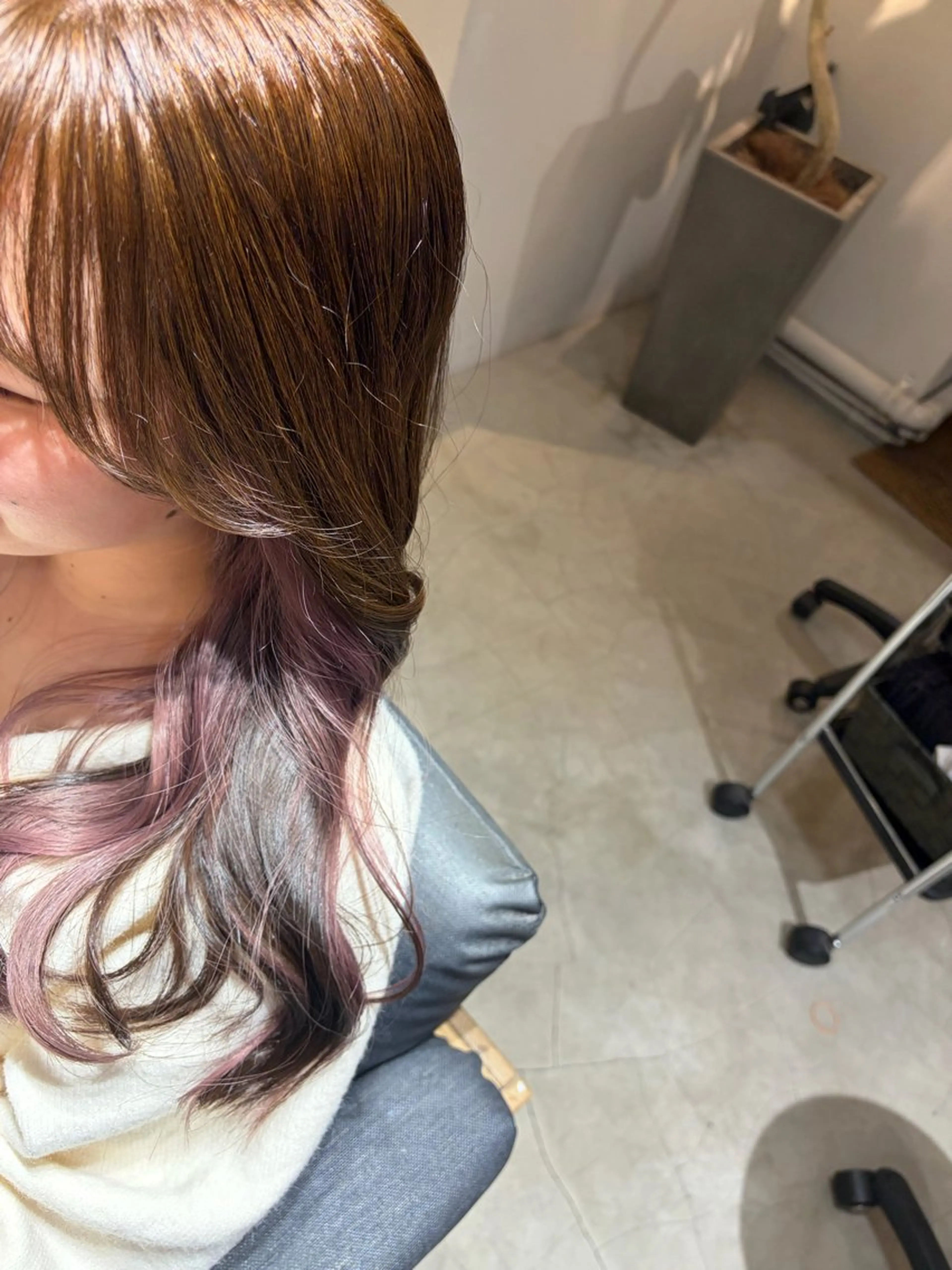 ロング カラー グレージュ ラベンダーカラー ピンクカラー ピンクラベンダー ヘアカラー トリートメント 大参 花のヘアスタイル