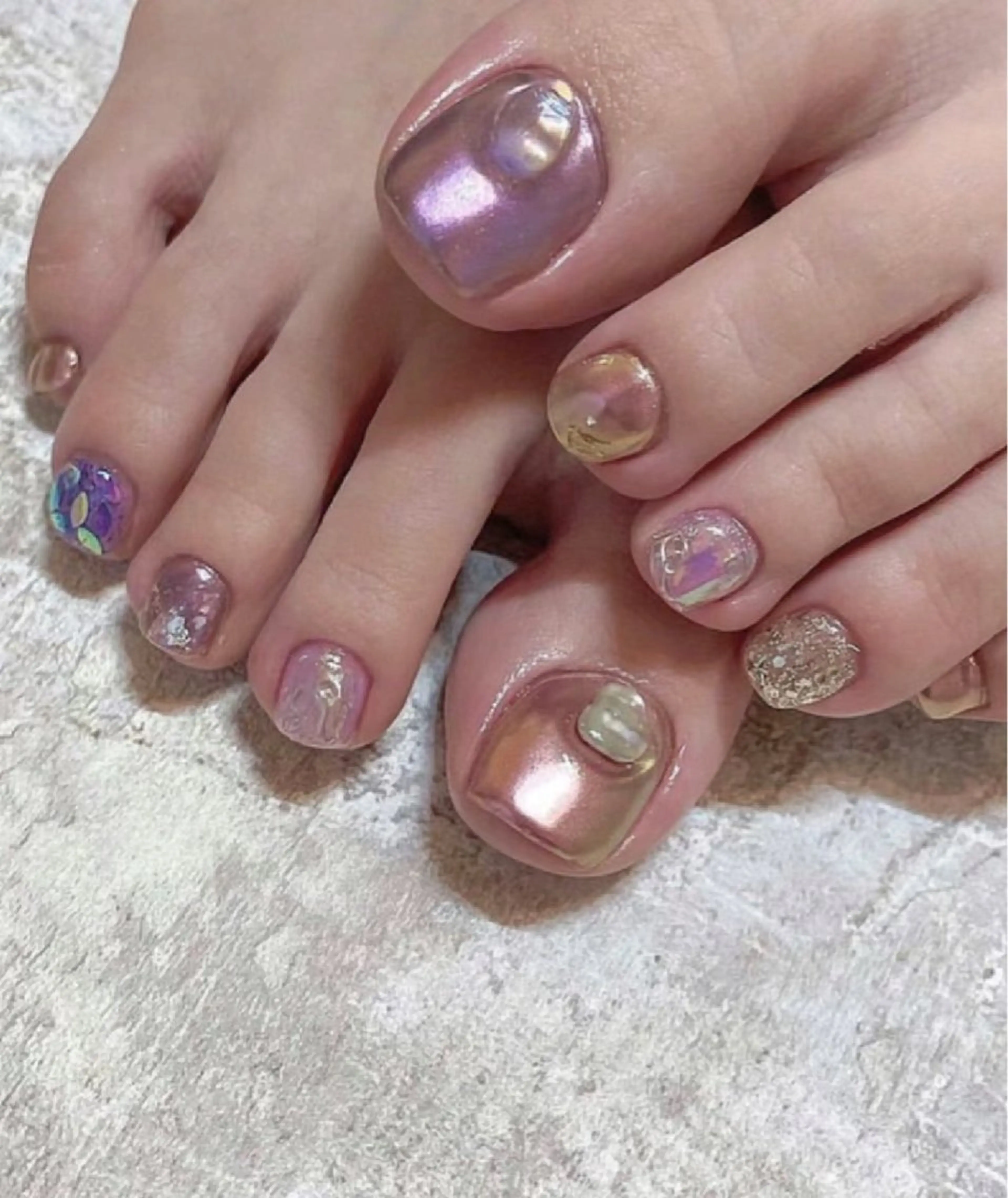 ネイル 韓国ネイル ミラーネイル ニュアンスネイル 春ネイル ストーンネイル フットネイル 恵比寿 The Nailのネイルデザイン
