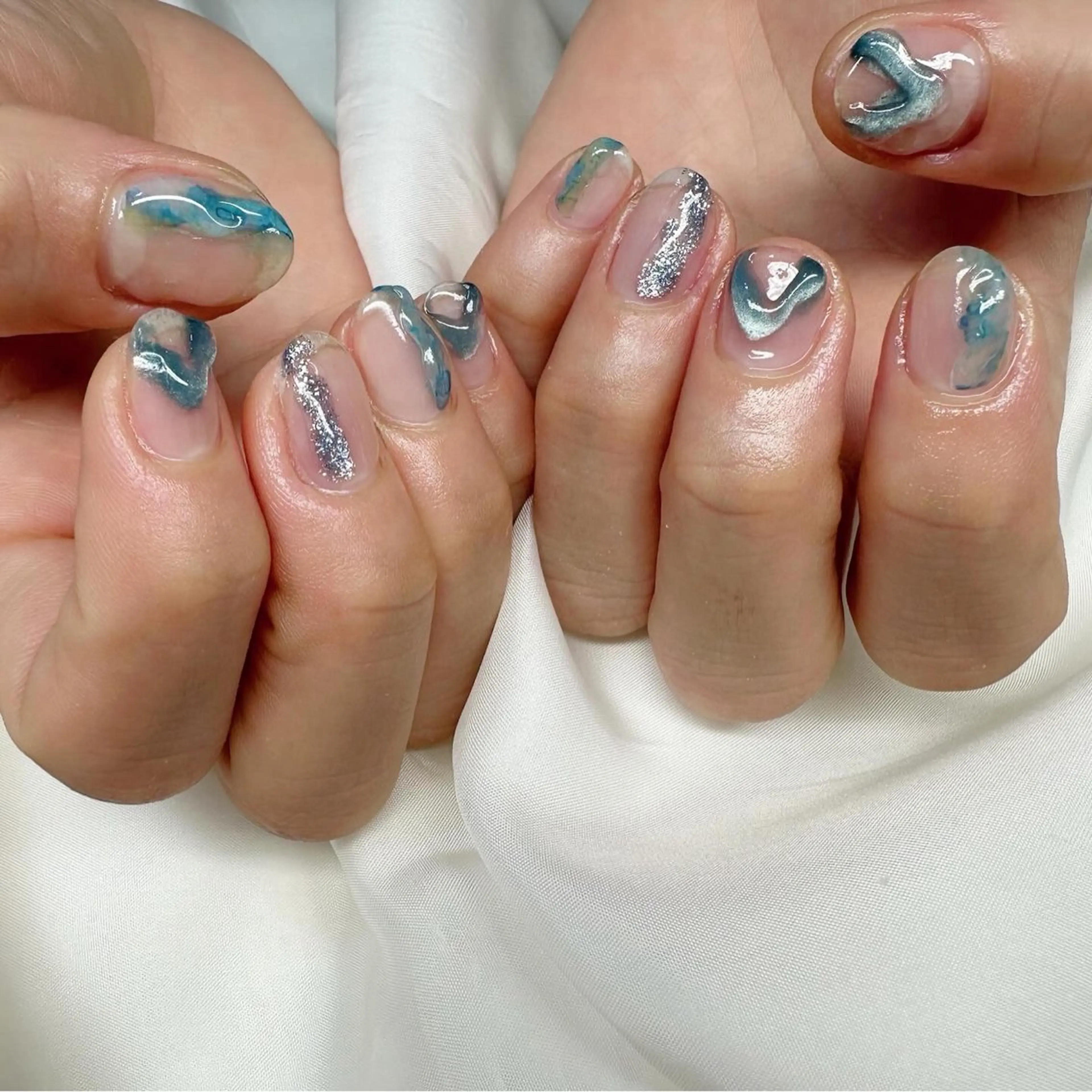 ネイル アートネイル ブルー クリアネイル 氷ネイル・うるうるネイル 韓国ネイル 🪞KAPE NAIL 🪞のネイルデザイン