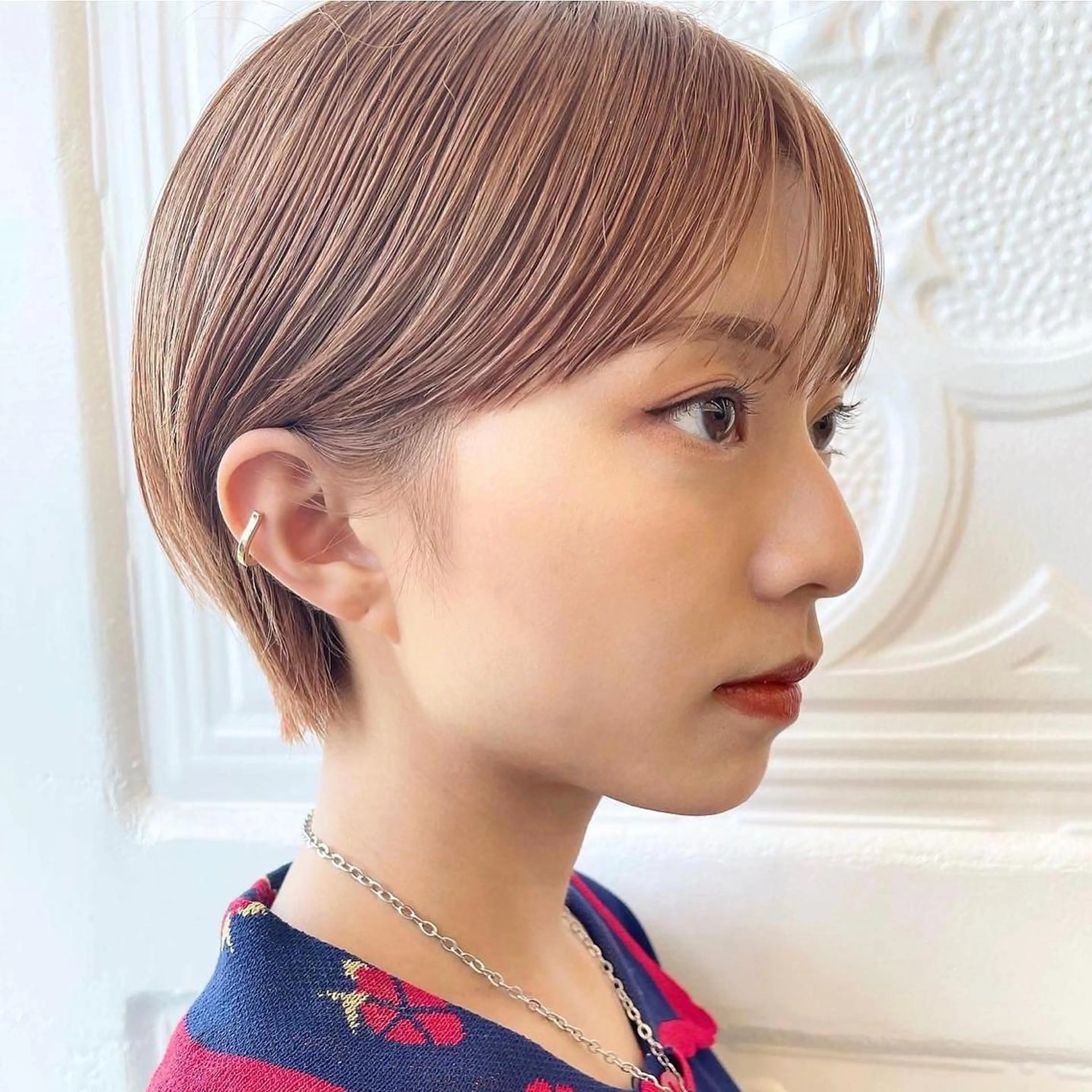 ショート カラー ハイトーンカラー ハイトーンオレンジ オレンジ ショートヘア 似合わせショート/透 明感カラー/西田祐賀のヘアスタイル