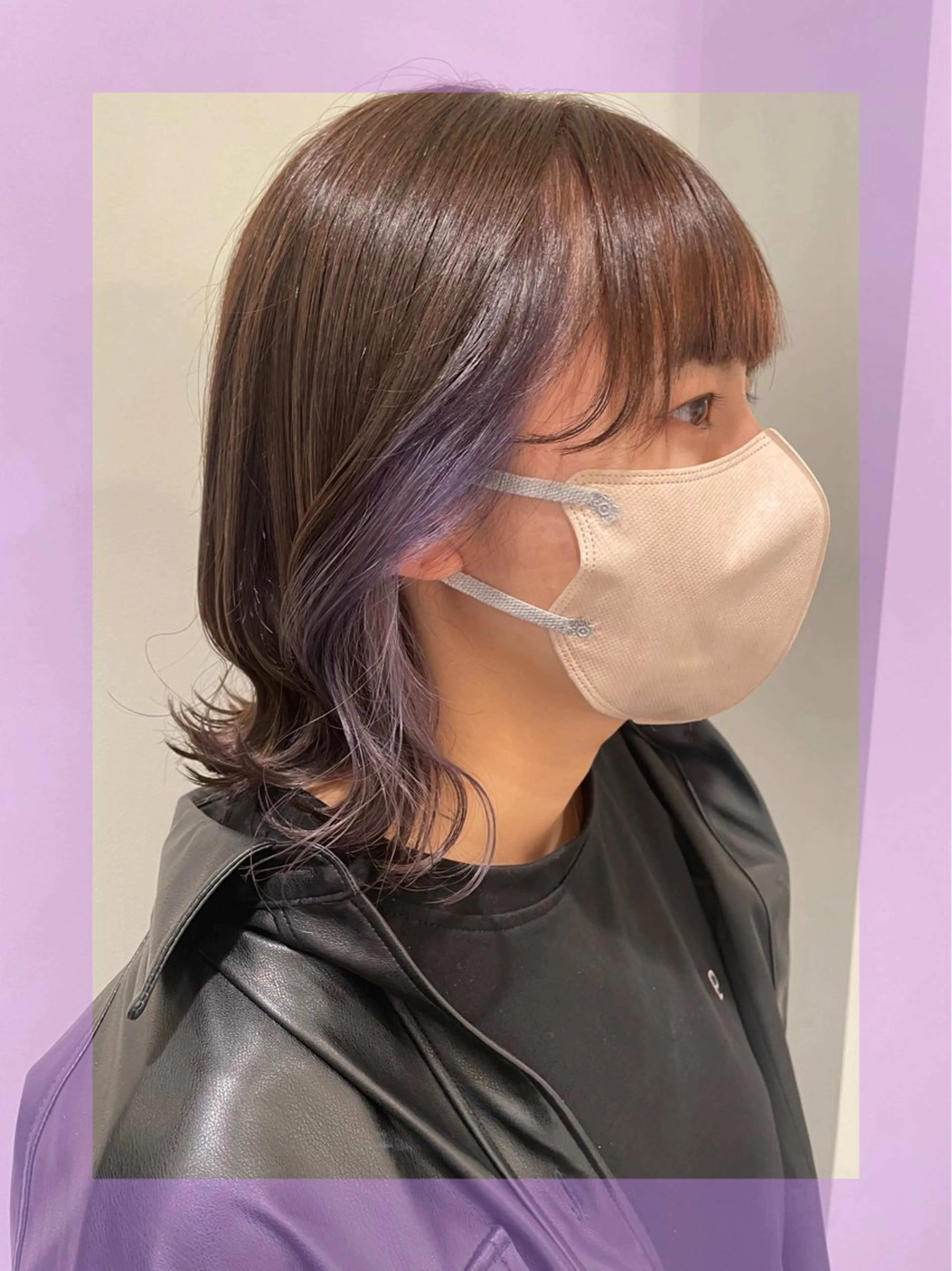 ミディアム カラー ヘアアレンジ ブリーチ イヤリングカラー パープルカラー 🦄ブリーチ💜エク ステ💜MIU🦄のヘアスタイル