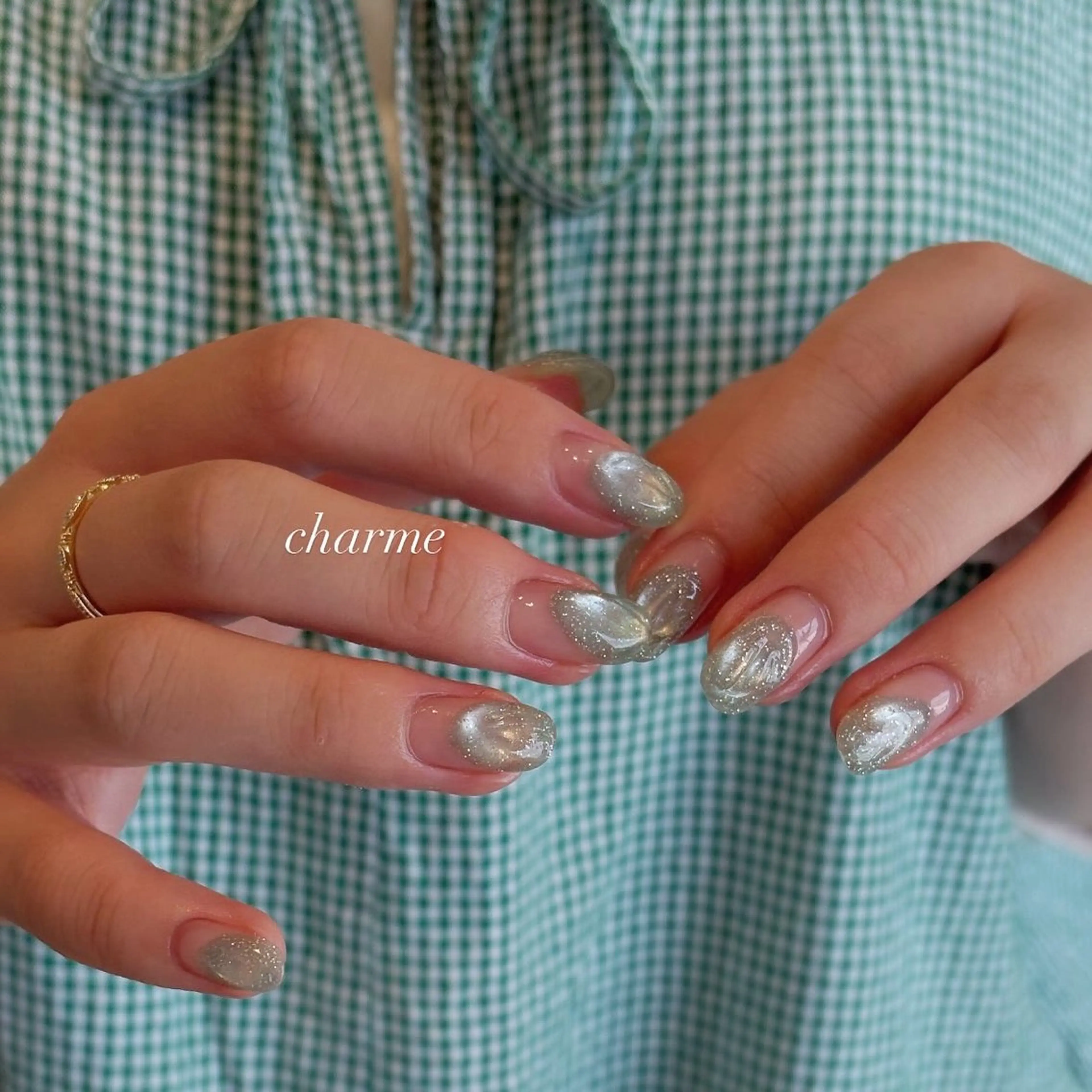 ネイル グリーン ハンドネイル charme nailのネイルデザイン