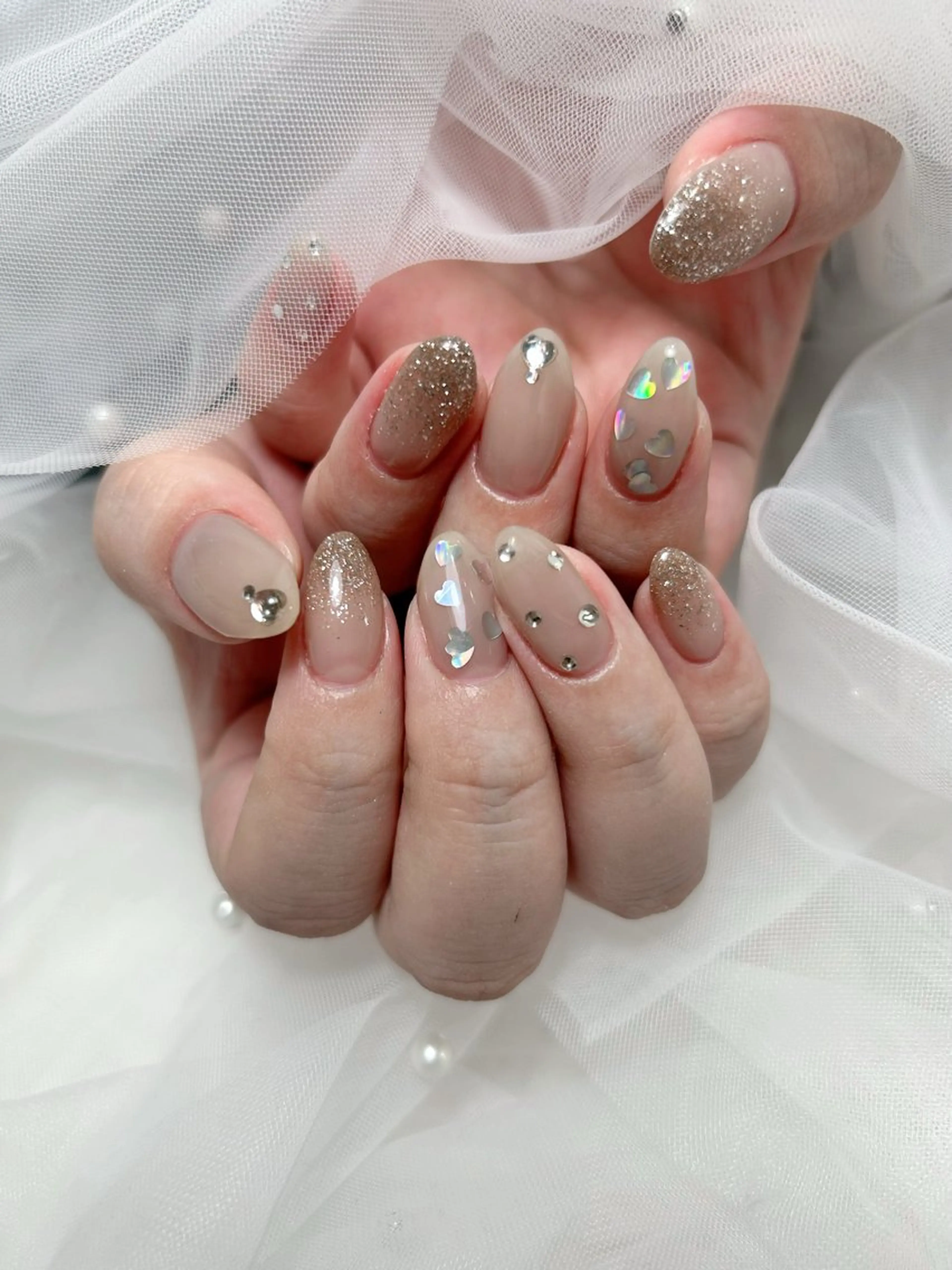 ネイル アートネイル 桜ネイル フレンチネイル ガラスフレンチ グラデーション ミナ🌈 Laule'aのネイルデザイン