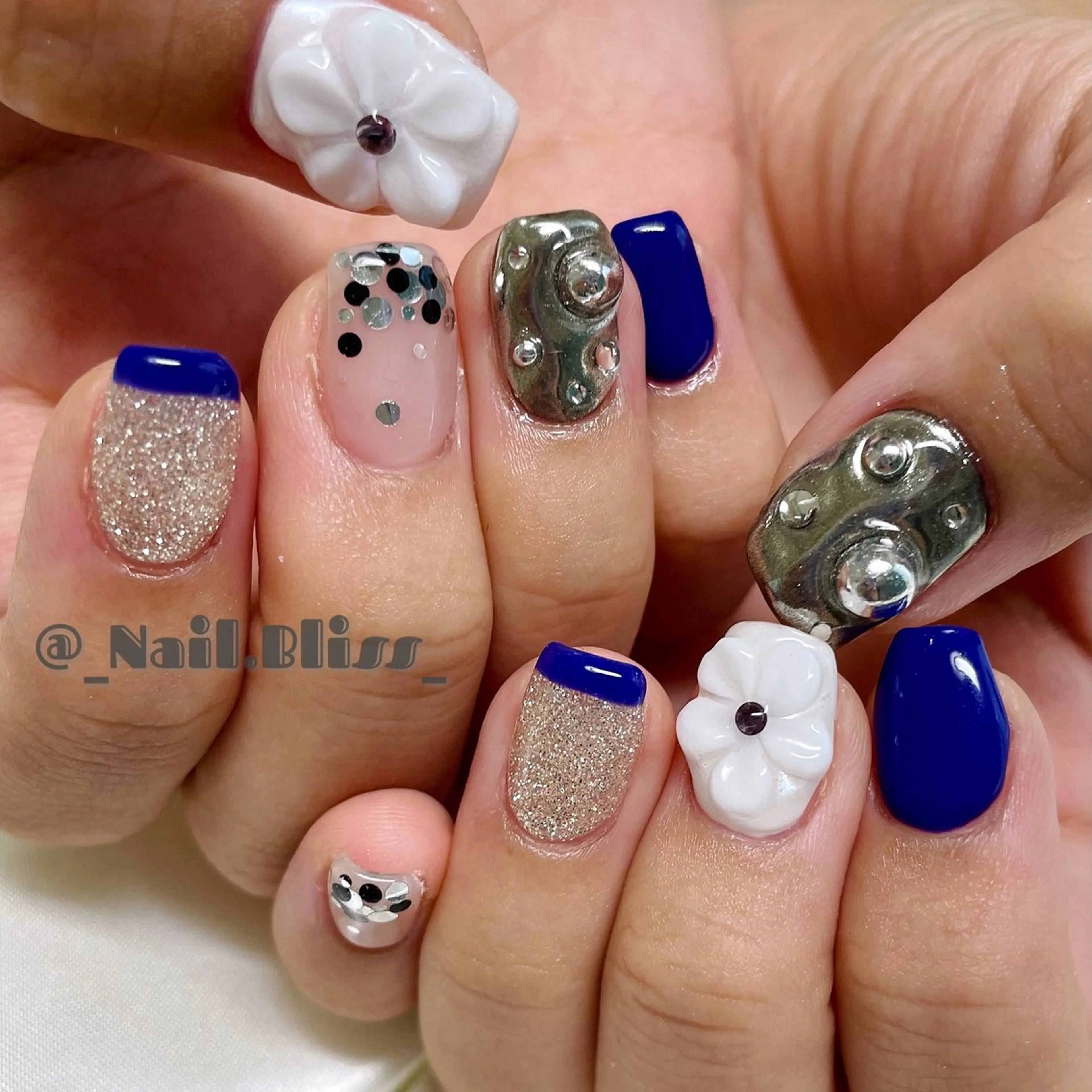 ネイル ブルー 持ち込み パープル ハンドネイル NAIL BLISSのネイルデザイン