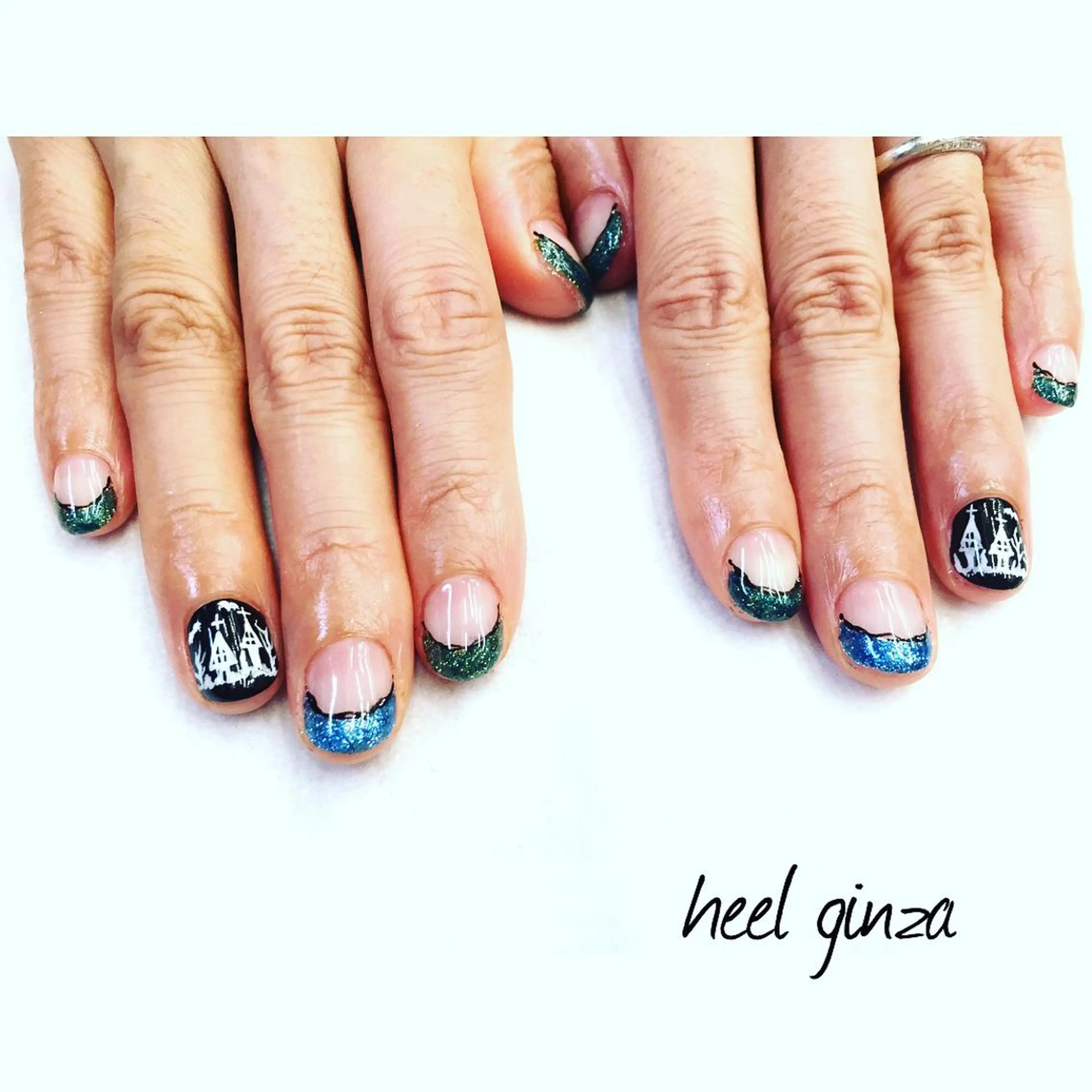 ネイル フレンチネイル ハロウィン ラメ(グリッター) miel nailのネイルデザイン