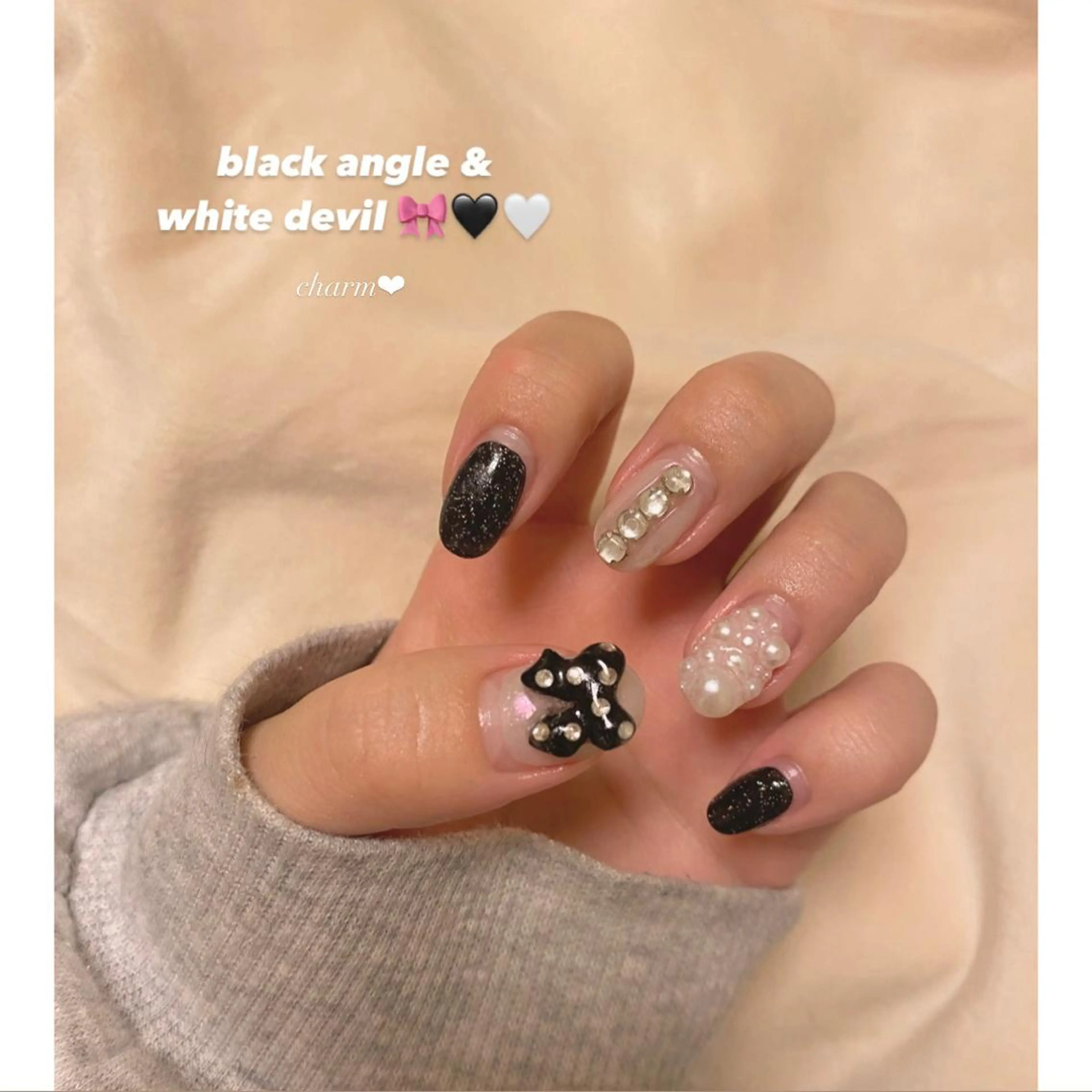 ネイル リボン ハンドネイル nail salon charmのネイルデザイン