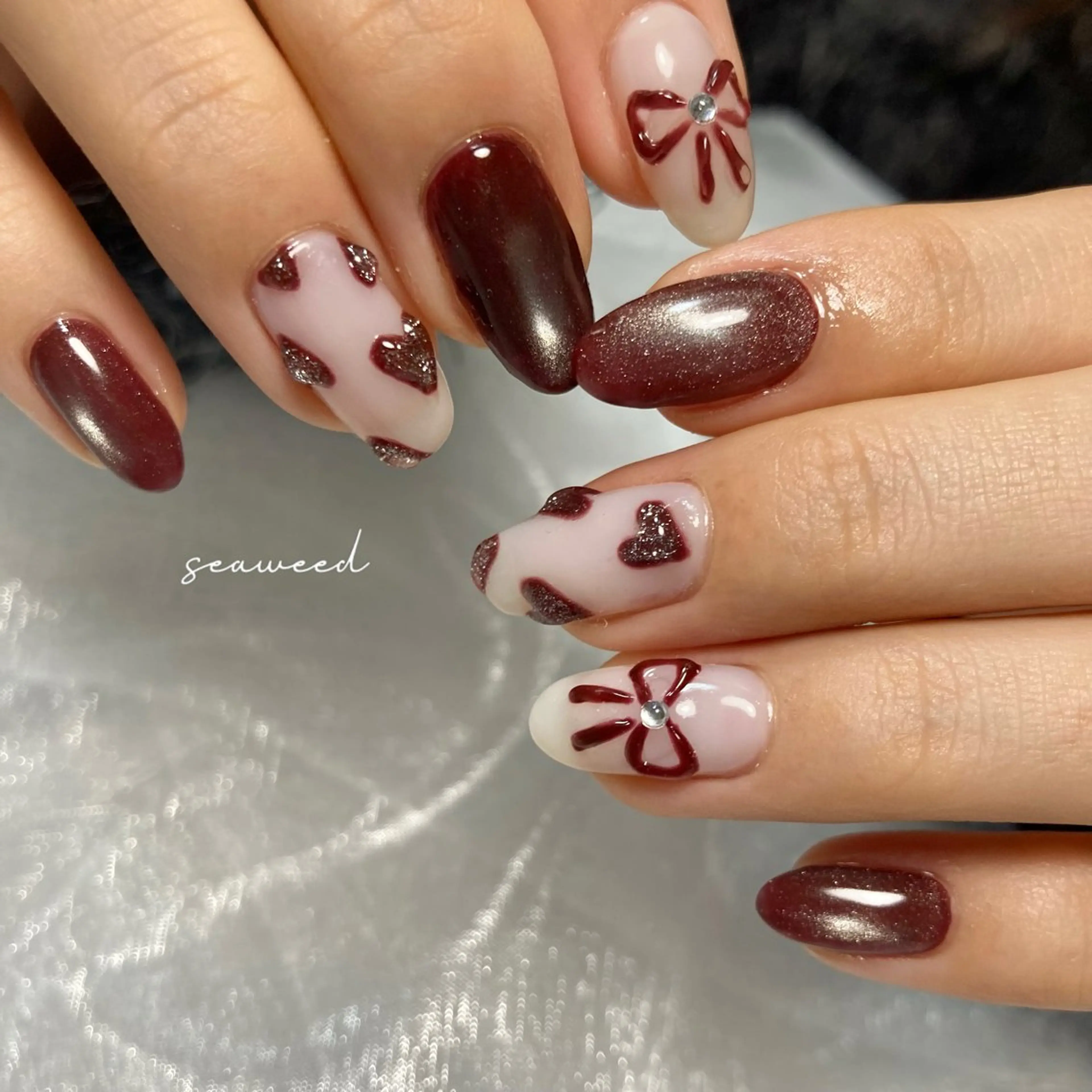 ネイル アートネイル クリアネイル ぷっくりネイル ハンドネイル seaweed nailのネイルデザイン
