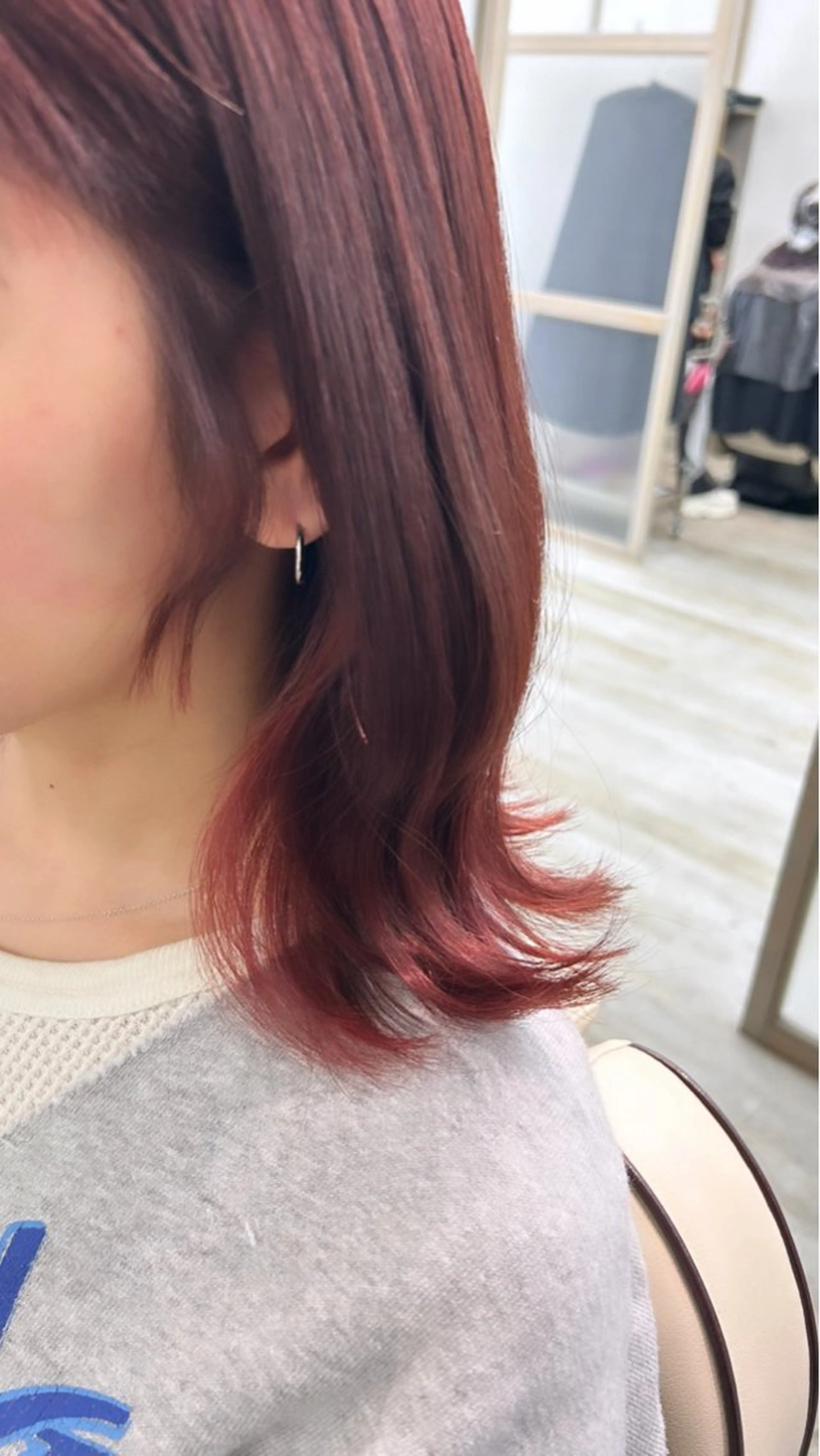 セミロング カラー ブリーチ ブリーチなしカラー レッドカラー 韓国風ヘア 小顔カット 髪質改善×艶カラー Haruのヘアスタイル