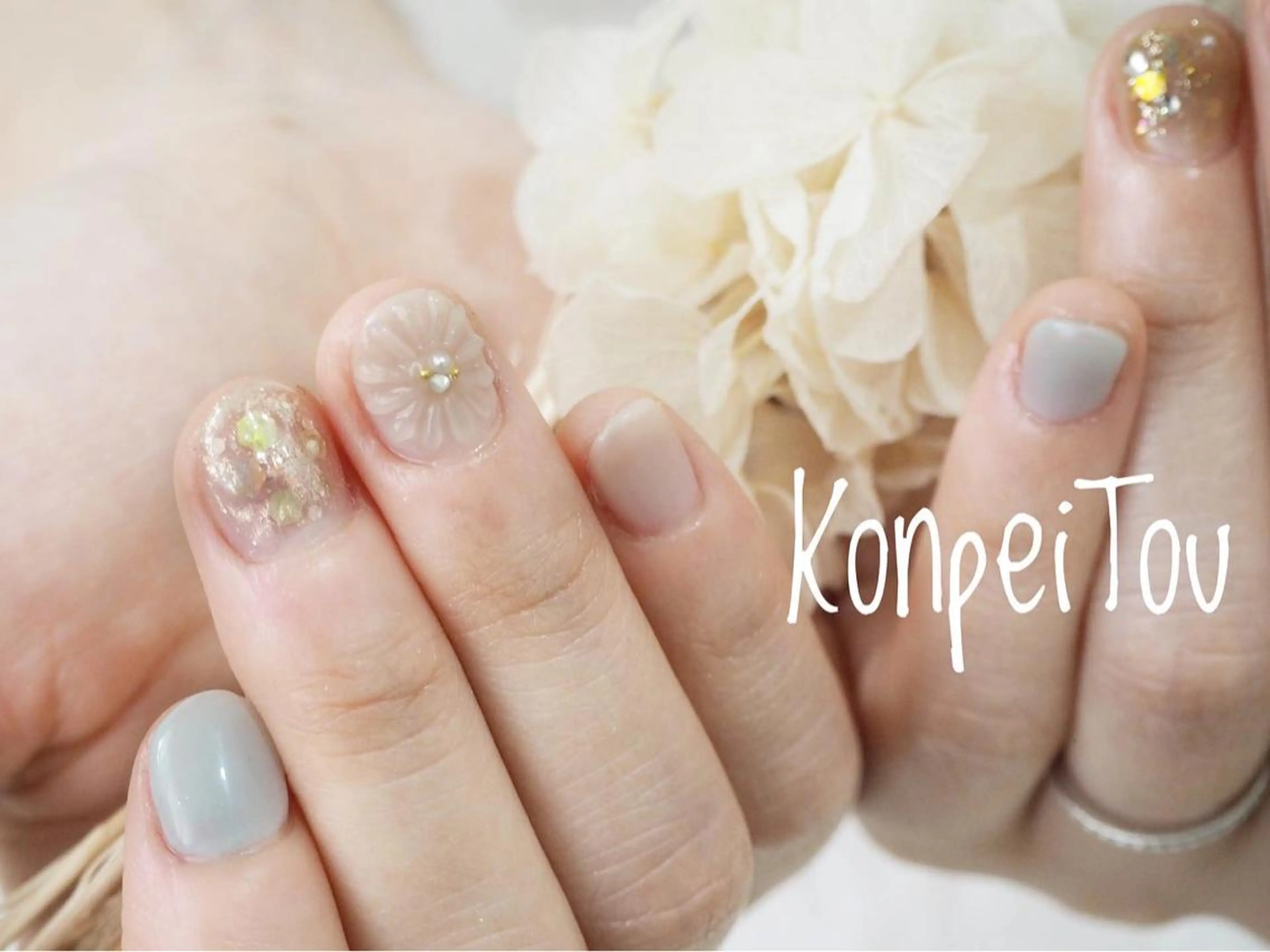 ネイル 春ネイル ブライダルネイル ハンドネイル おうちのネイルサロン　konpeiTou〜こんぺいとう〜所属・おうちのネイルサロン KonpeiTouのネイルデザイン