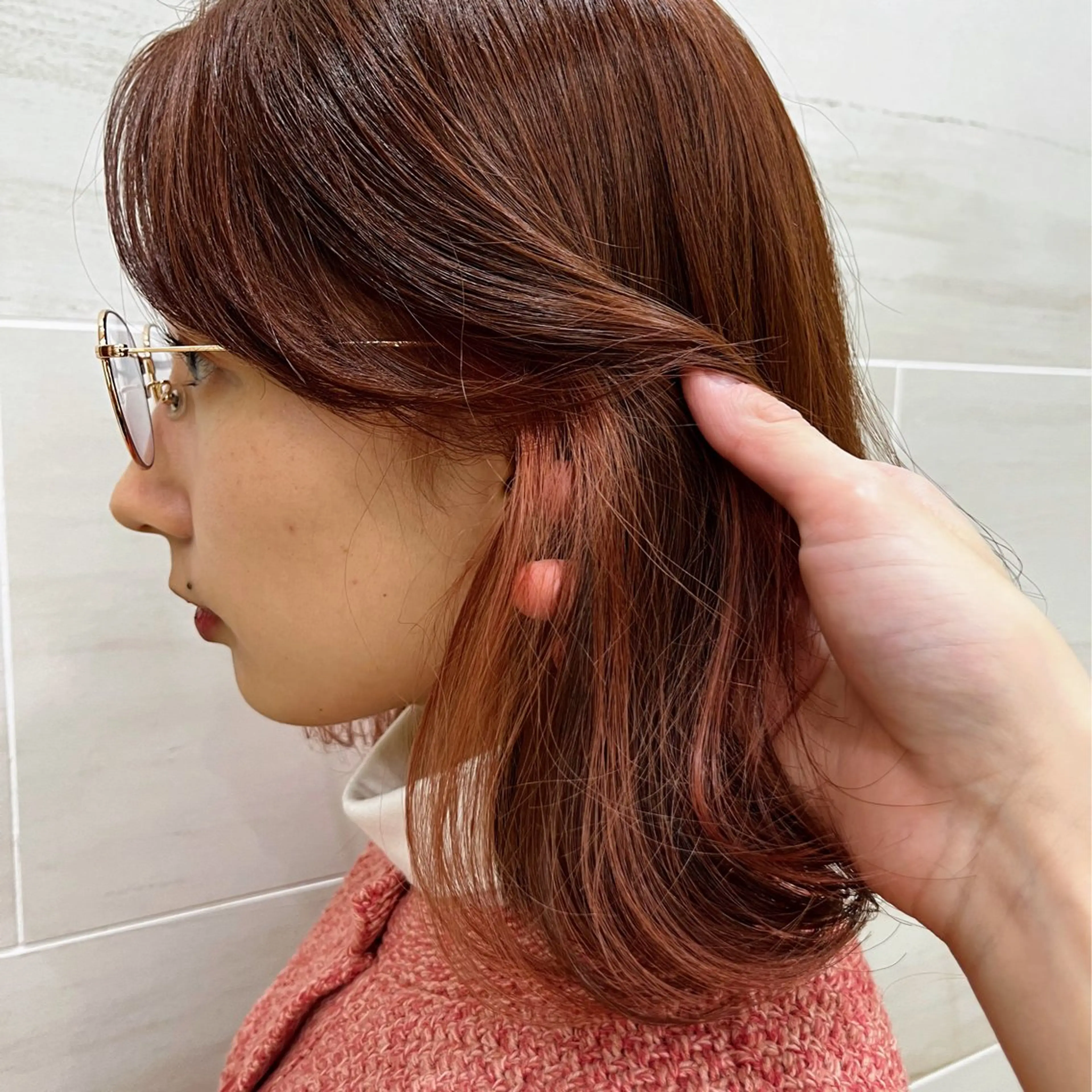 ミディアム カラー オレンジ オレンジピンク ピンクカラー Chic 押上🗼 山口 卓朗のヘアスタイル