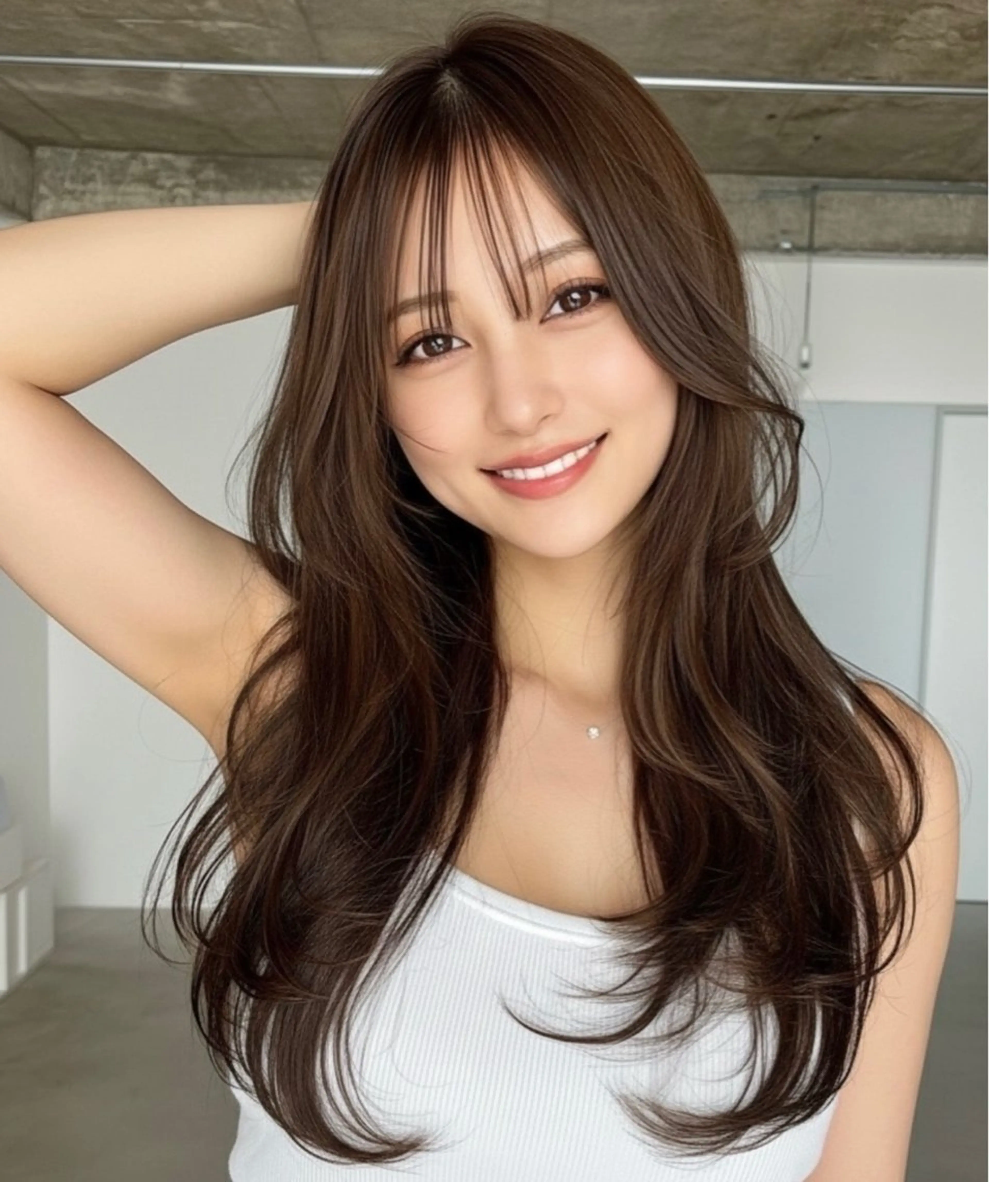 ロング カット ヘアカラー トリートメント Liberte渋谷店所属・渋谷/ハッシュ レイヤーカット/会田のヘアスタイル