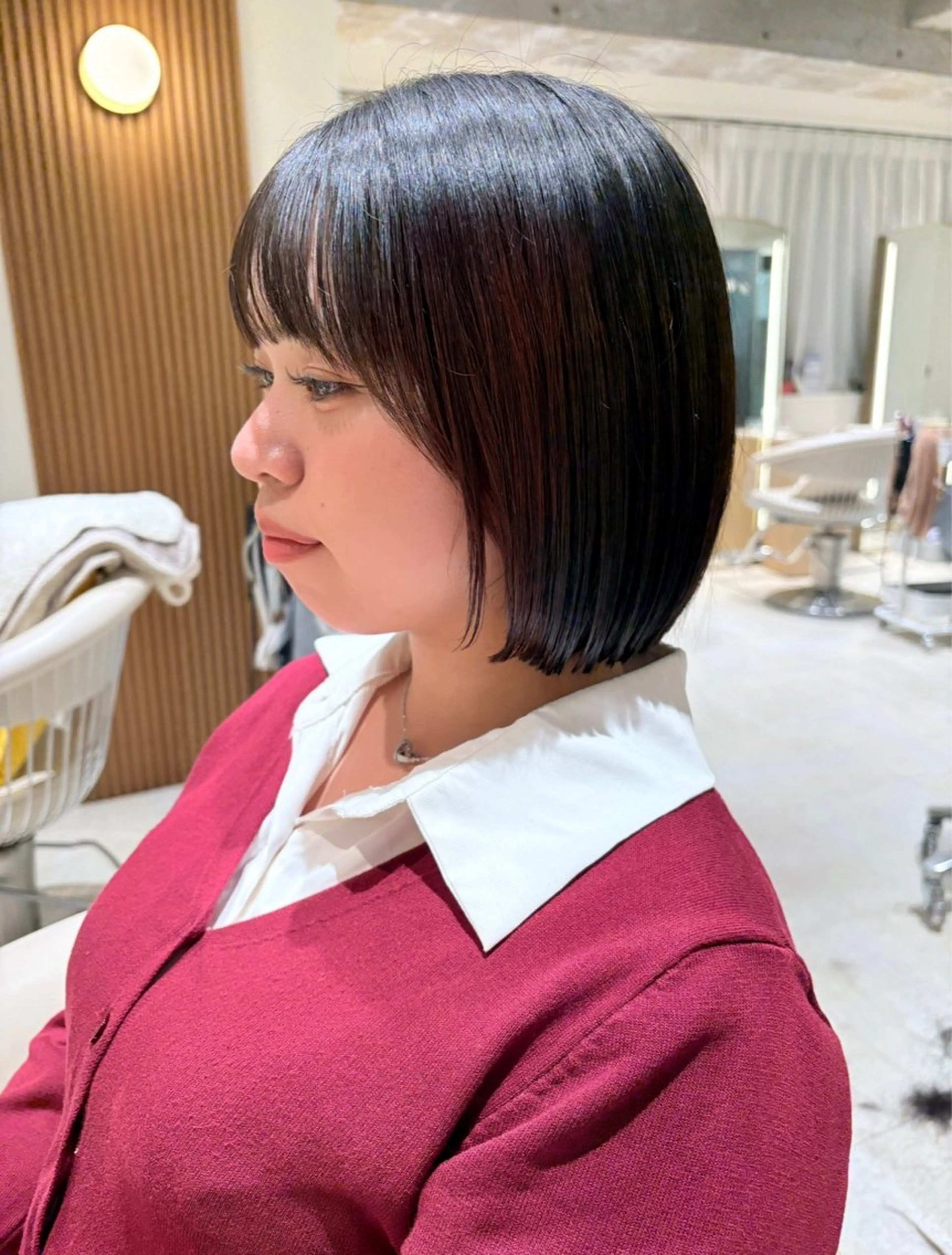 ミディアム ボブ 顔周りカット レイヤーカット ナギサ/本厚木/ ボブ/ミディアム🤍のヘアスタイル