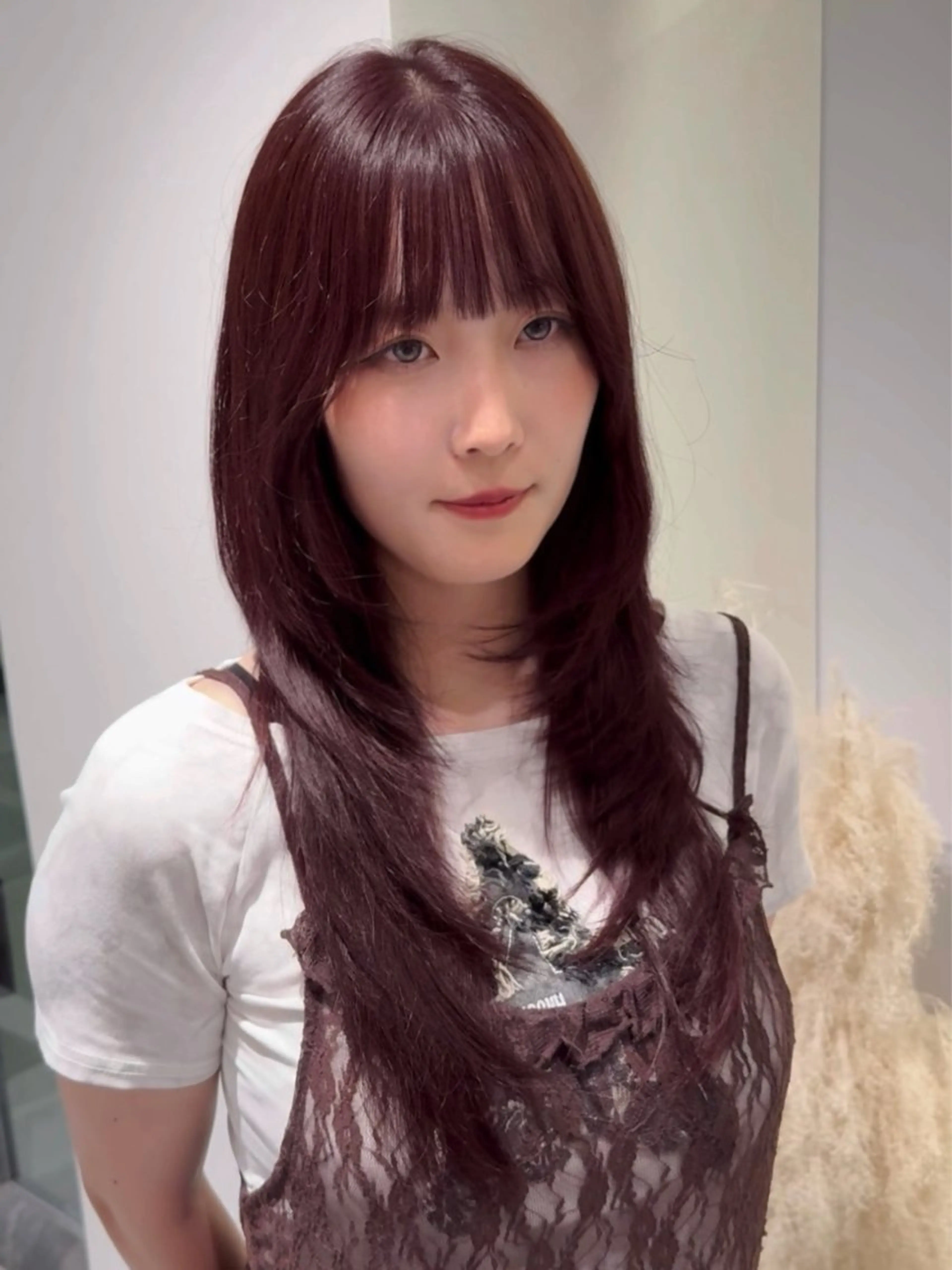 ロング カラー ボルドーカラー ハッシュカット カット ヘアカラー トリートメント 艶髪カラー/髪質改善 兼折楓馬のヘアスタイル