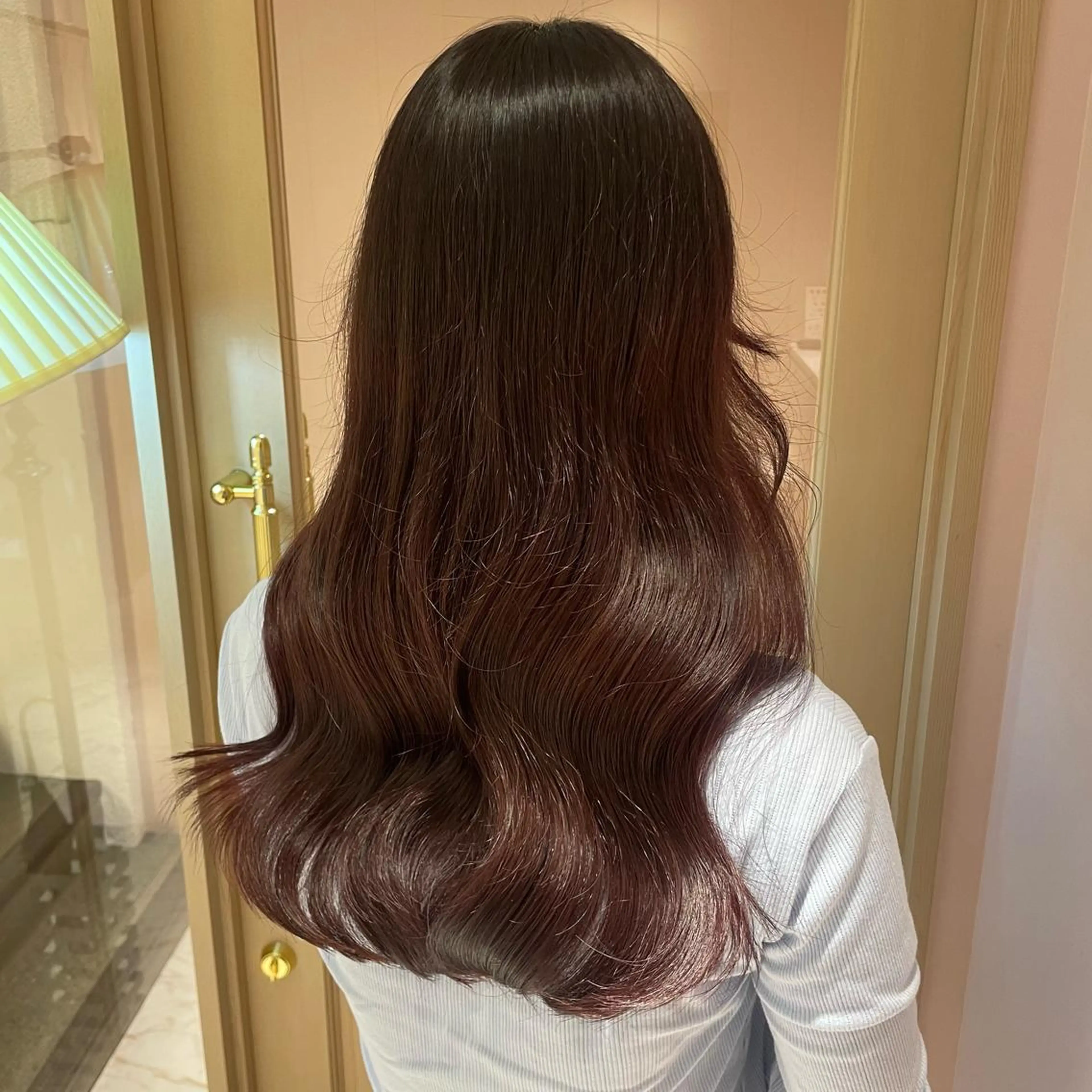 ロング ピンクブラウン ヘアカラー トリートメント ヘッドスパ マホ/日吉/髪質改善 /レイヤー/ガーリーのヘアスタイル