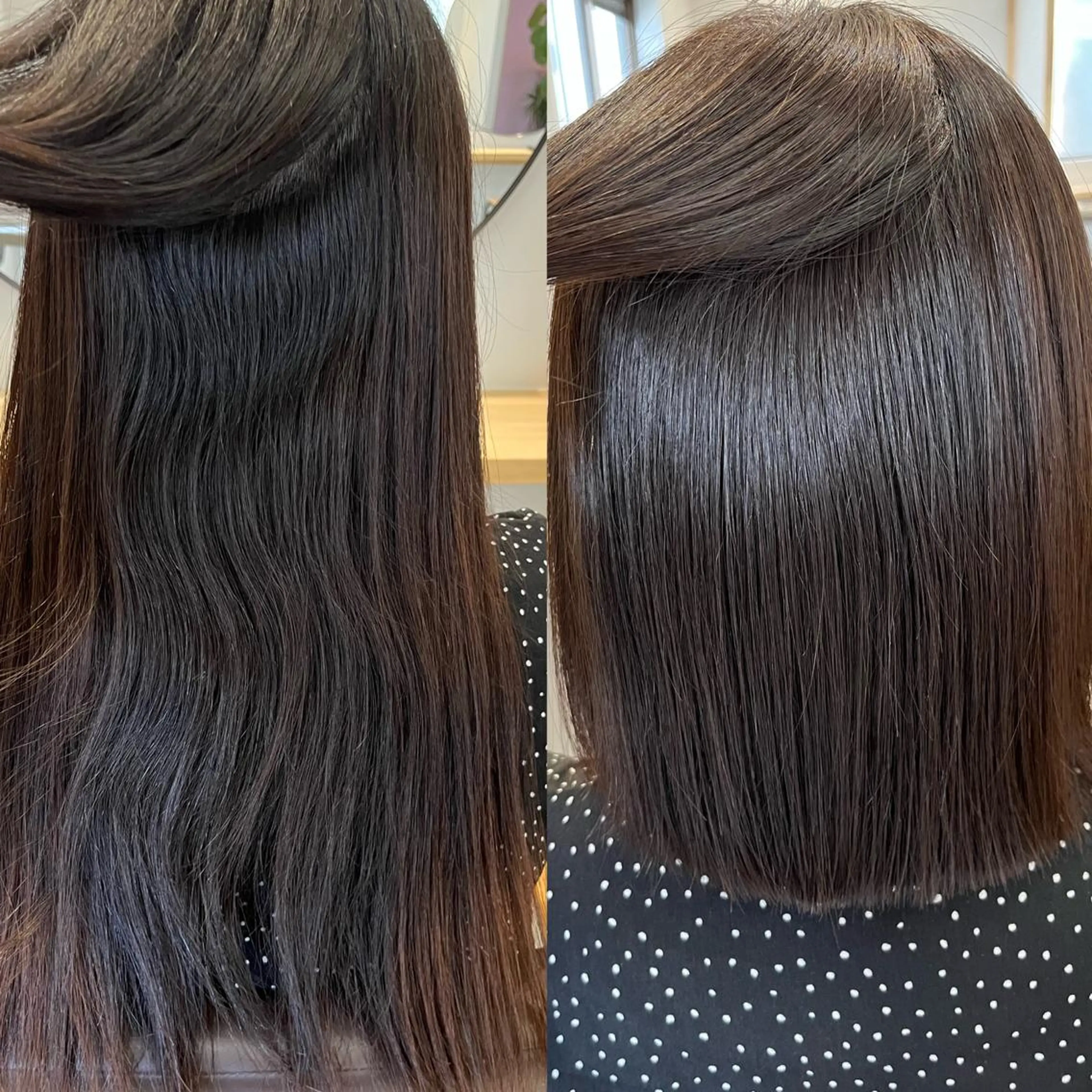 セミロング 髪質改善 縮毛矯正 酸性ストレート ブリーチなしカラー ダブルカラーエクステのヘアスタイル