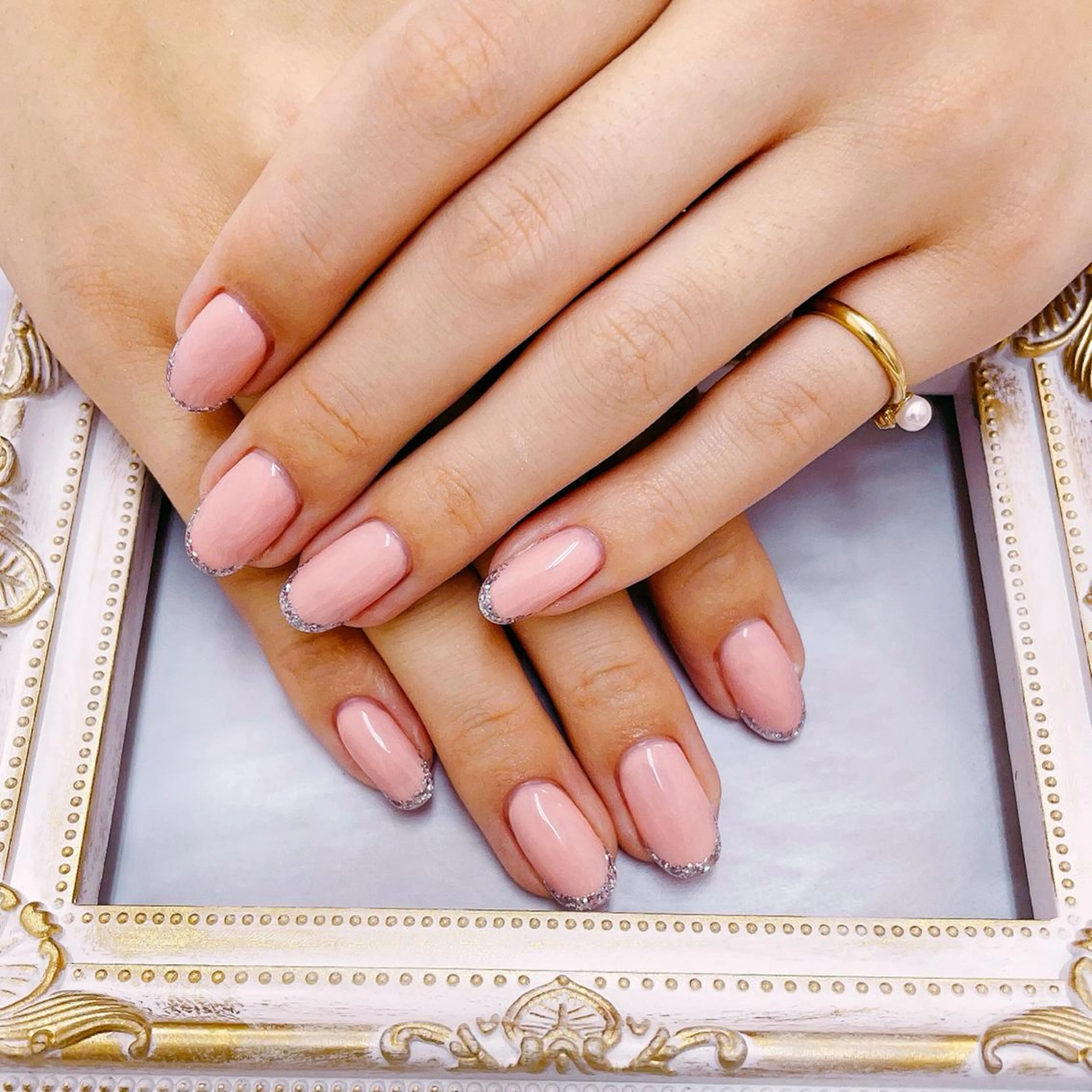 ネイル フレンチネイル ジェルネイル ラメ(グリッター) ハンドネイル Mirpop nailのネイルデザイン