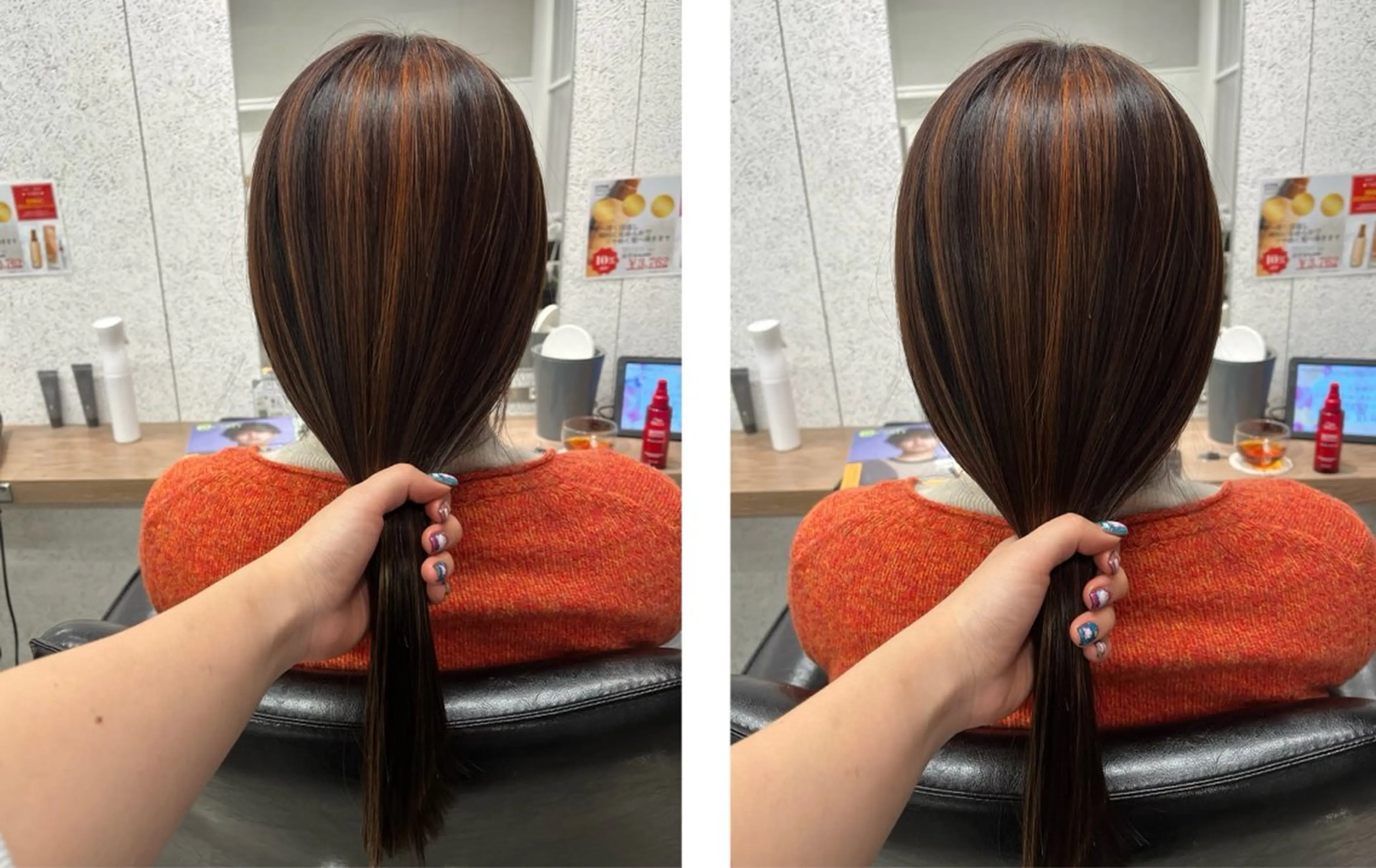 ミディアム カラー ヘアアレンジ ハイライトカラー オレンジ ハイライト ヘアカラー 🍓ブリーチ/ ハイライト/しんたにのヘアスタイル