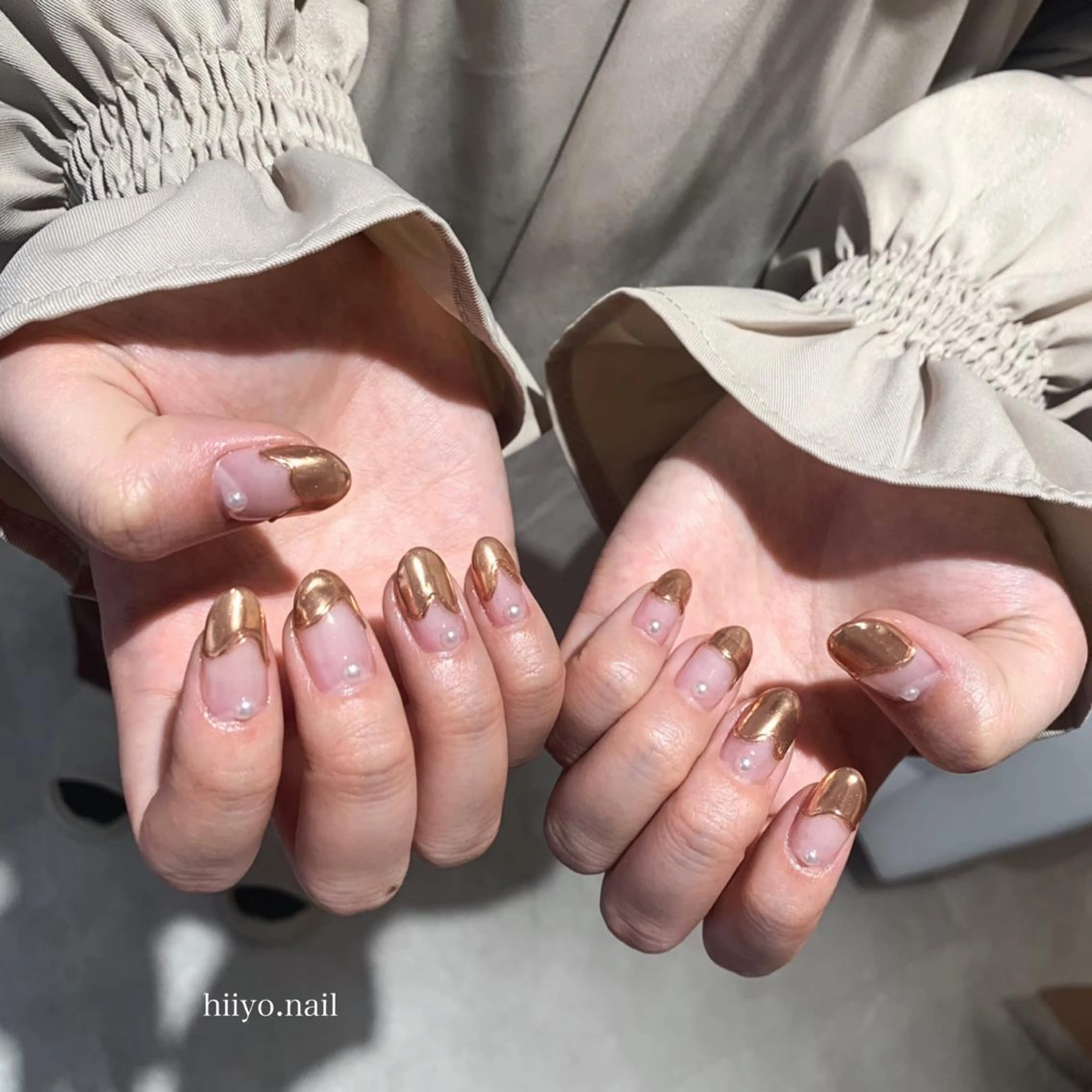 ネイル ブラウン クリアネイル フレンチネイル ミラーネイル ニュアンスネイル hiyo🫧ネイル /渋谷💍🎀のネイルデザイン
