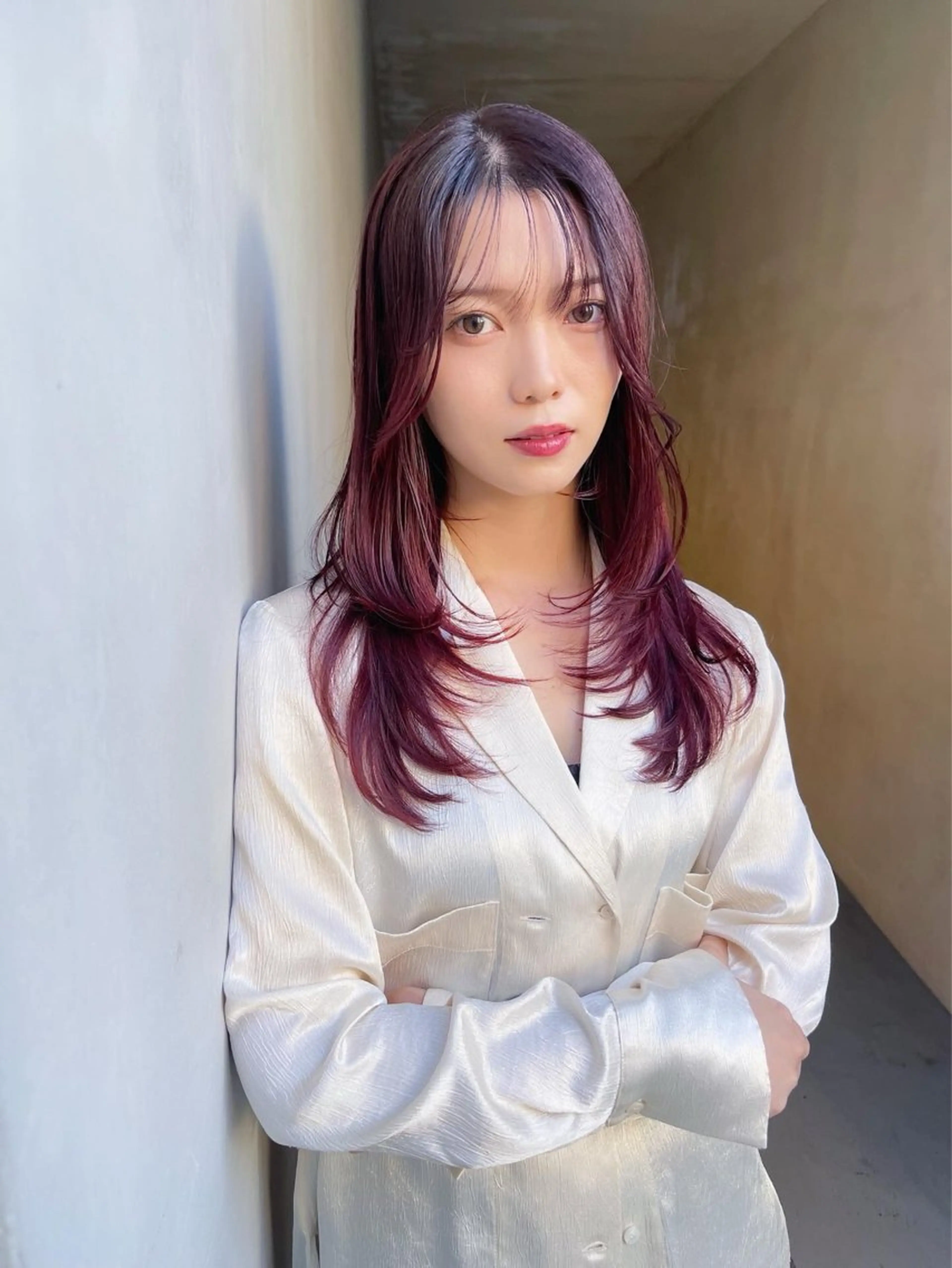 セミロング カラー レイヤーカット カット ヘアカラー トリートメント AiM 大名のヘアスタイル