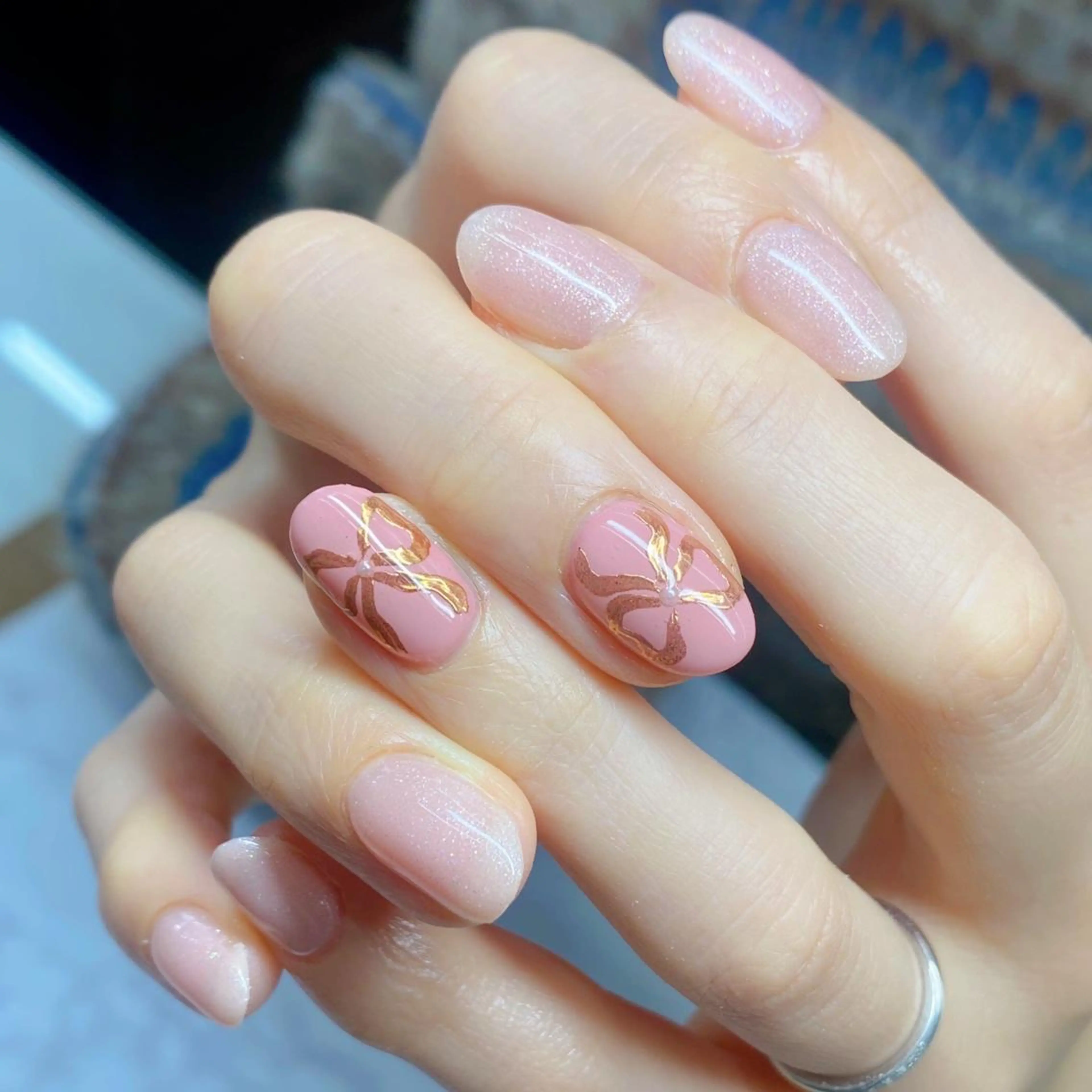 ネイル アートネイル ミラーネイル リボン ハンドネイル 💐ka yo💐（東白楽）のネイルデザイン