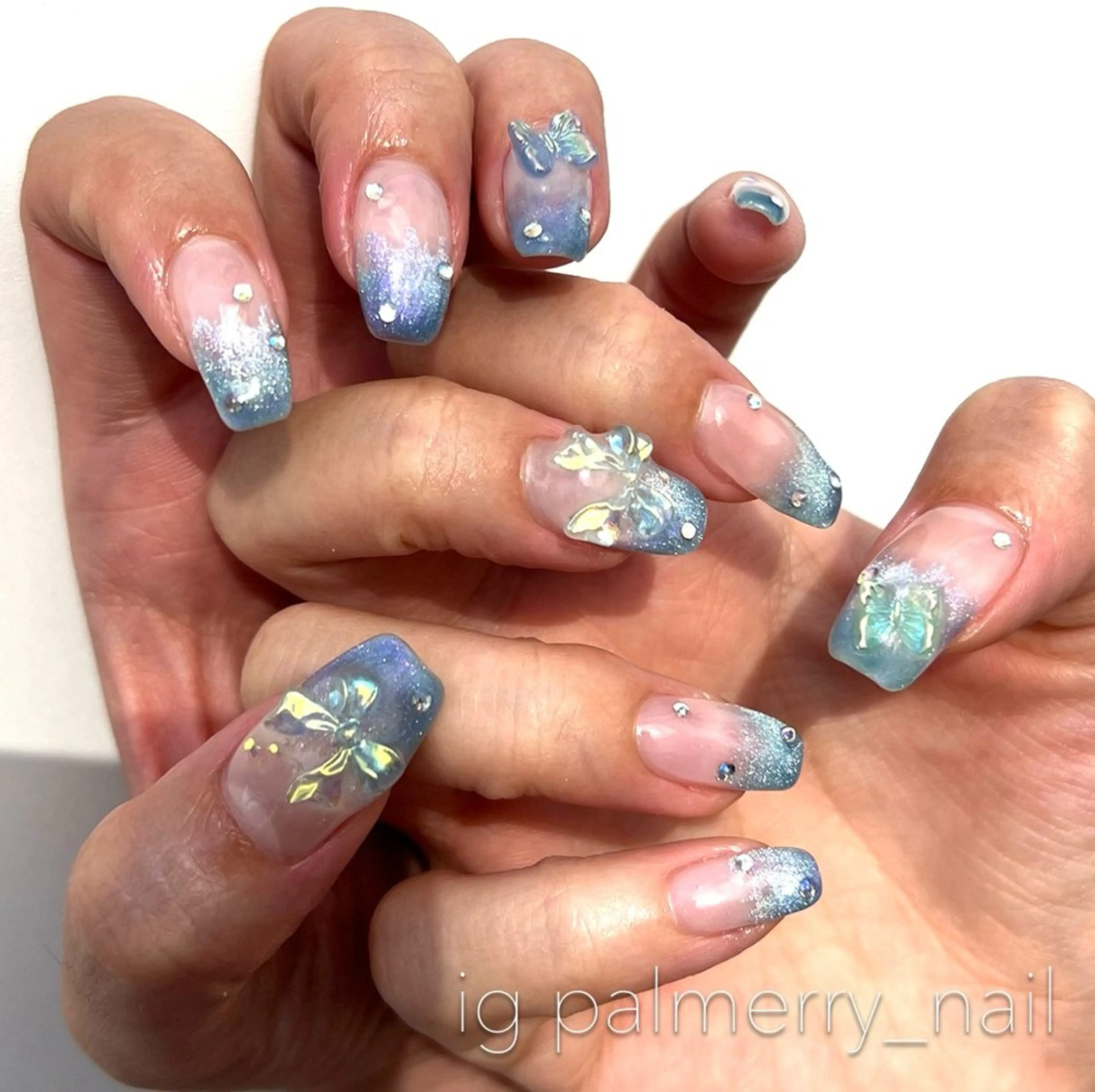 ネイル グラデーション マグネットネイル リボン スクエアネイル palmerry nail所属・住吉 美香のネイルデザイン