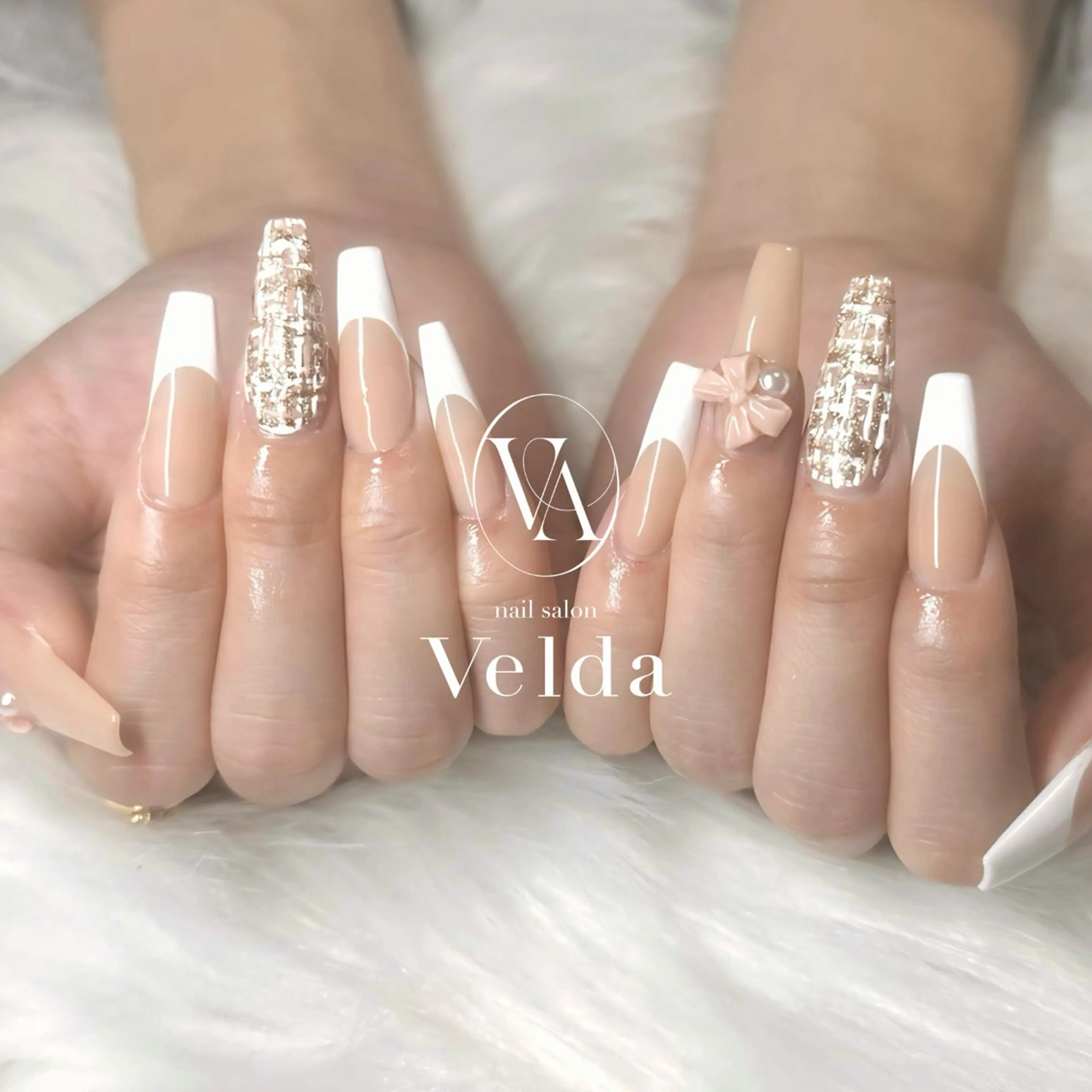 ネイル フレンチネイル ツイードネイル 💎スカルプ💎 Velda(ベルダ)のネイルデザイン