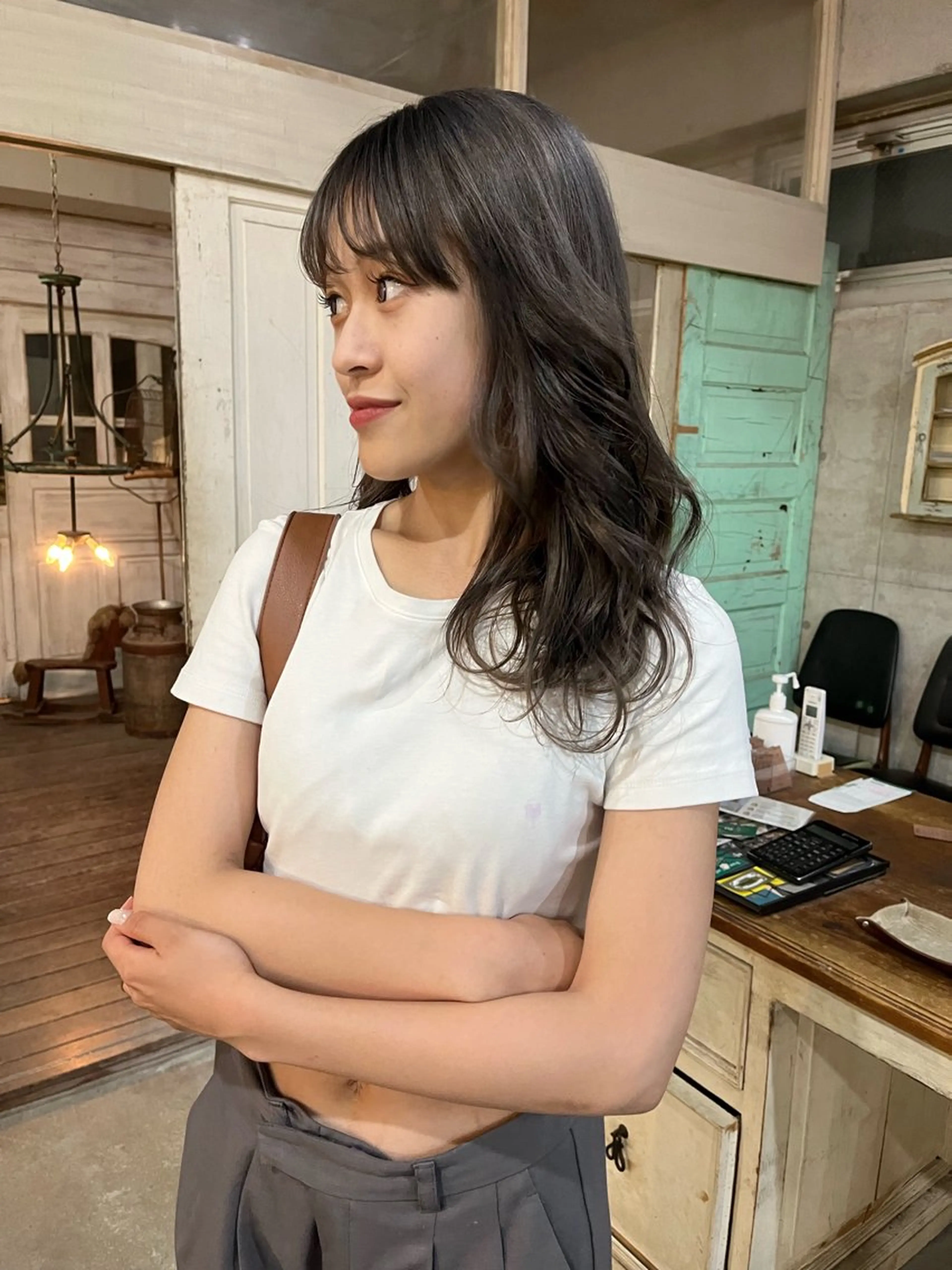 セミロング カラー パーマ ヘアアレンジ キッズ デザインパーマ ハイライトIkumiのヘアスタイル