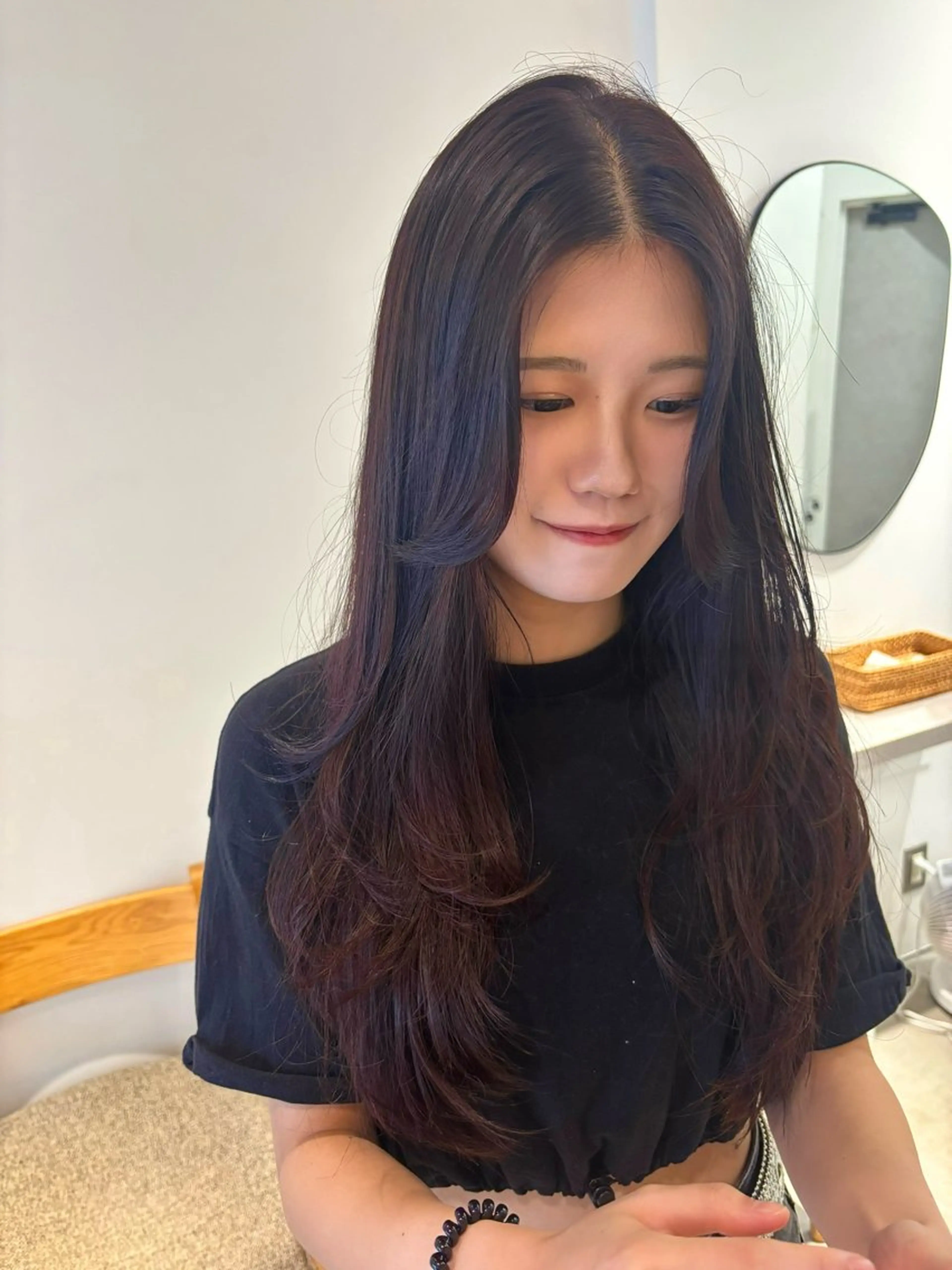 ロング カラー レッドカラー ハッシュカット カット ヘアカラー 🫧nari🫧 谷町 大阪のヘアスタイル