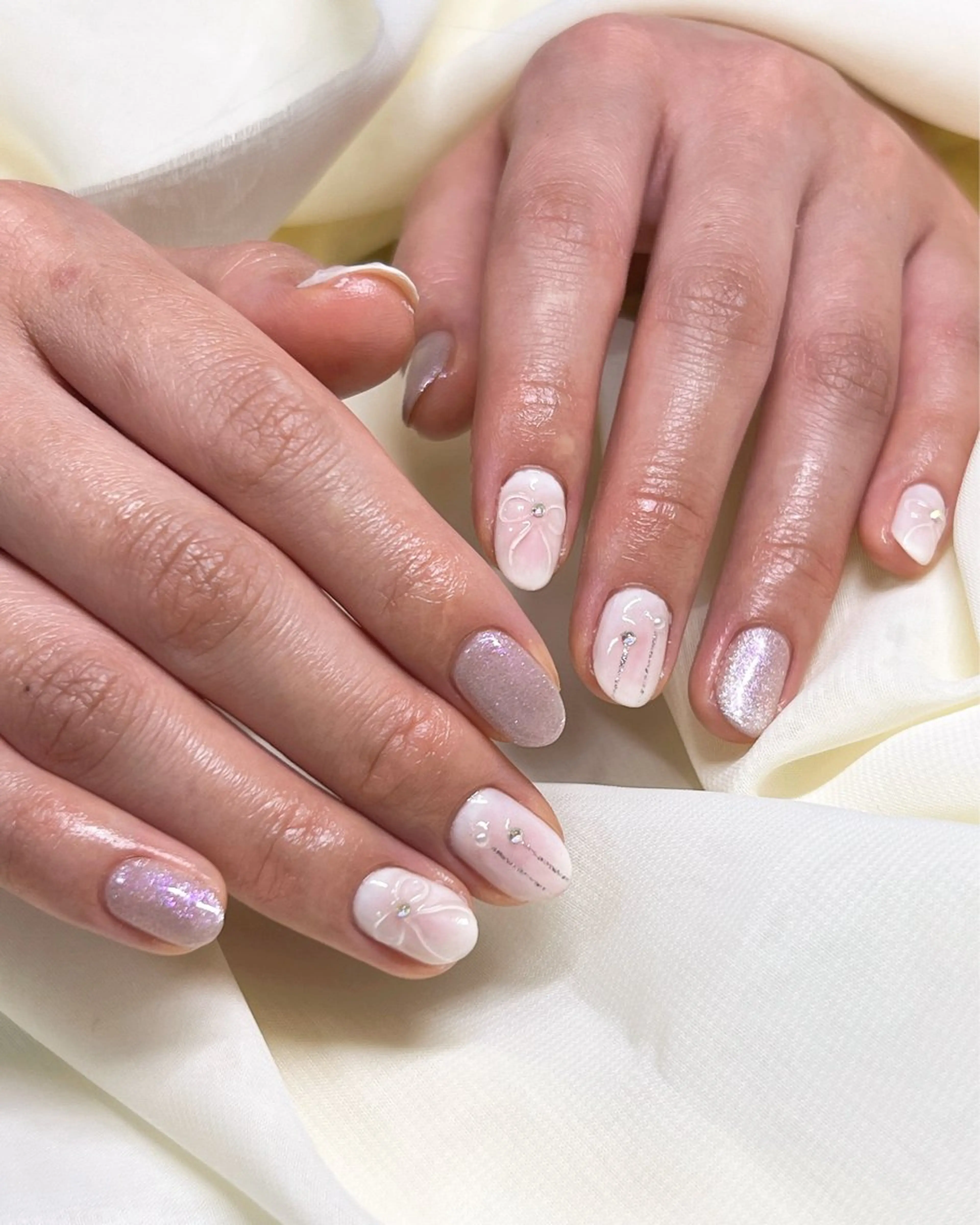 ネイル チークネイル リボン シンプルネイル nail salon MUAのネイルデザイン