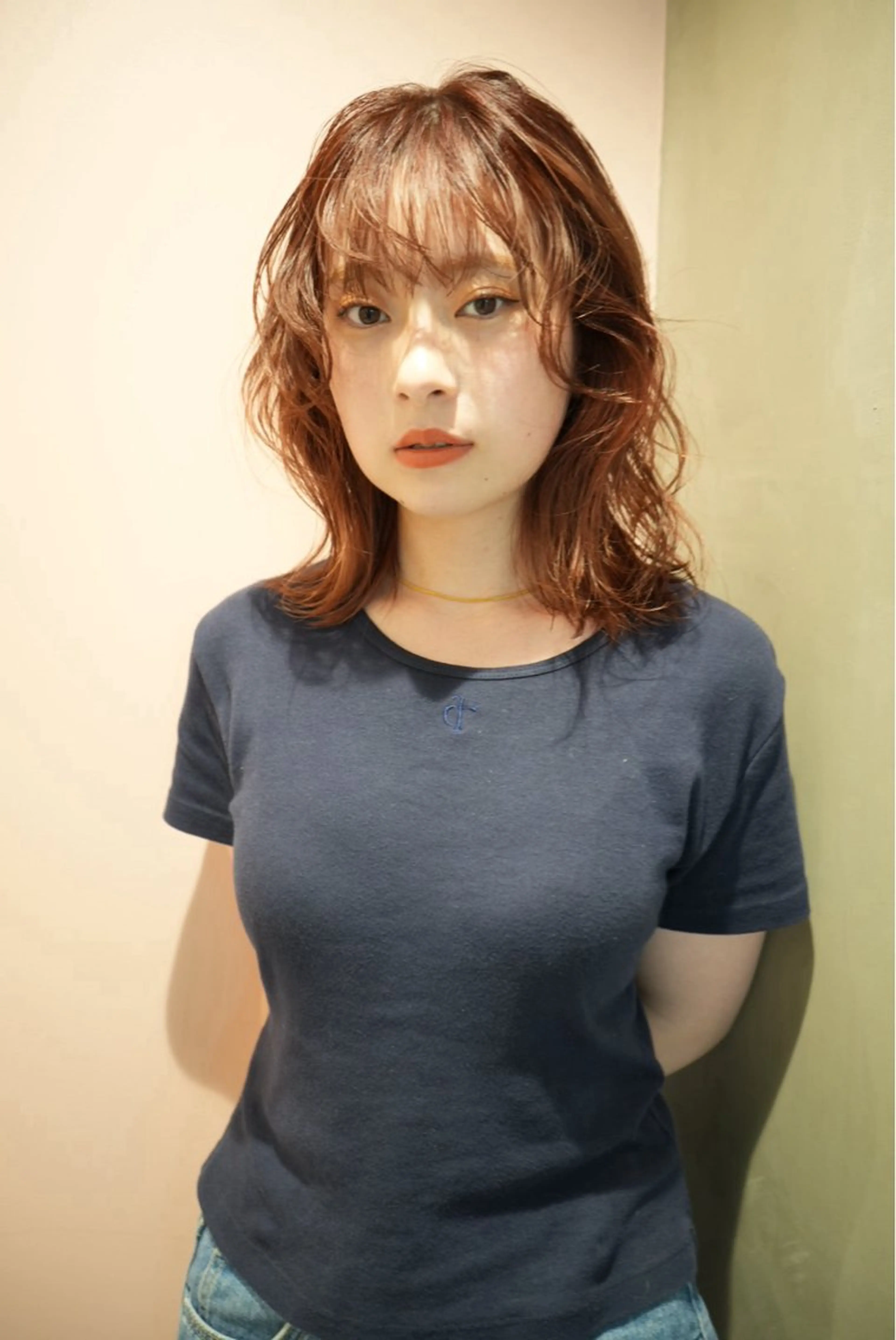 カラー ブリーチ ブラウンカラー オレンジ オレンジブラウン 🍈yurina パーマ🍈のヘアスタイル