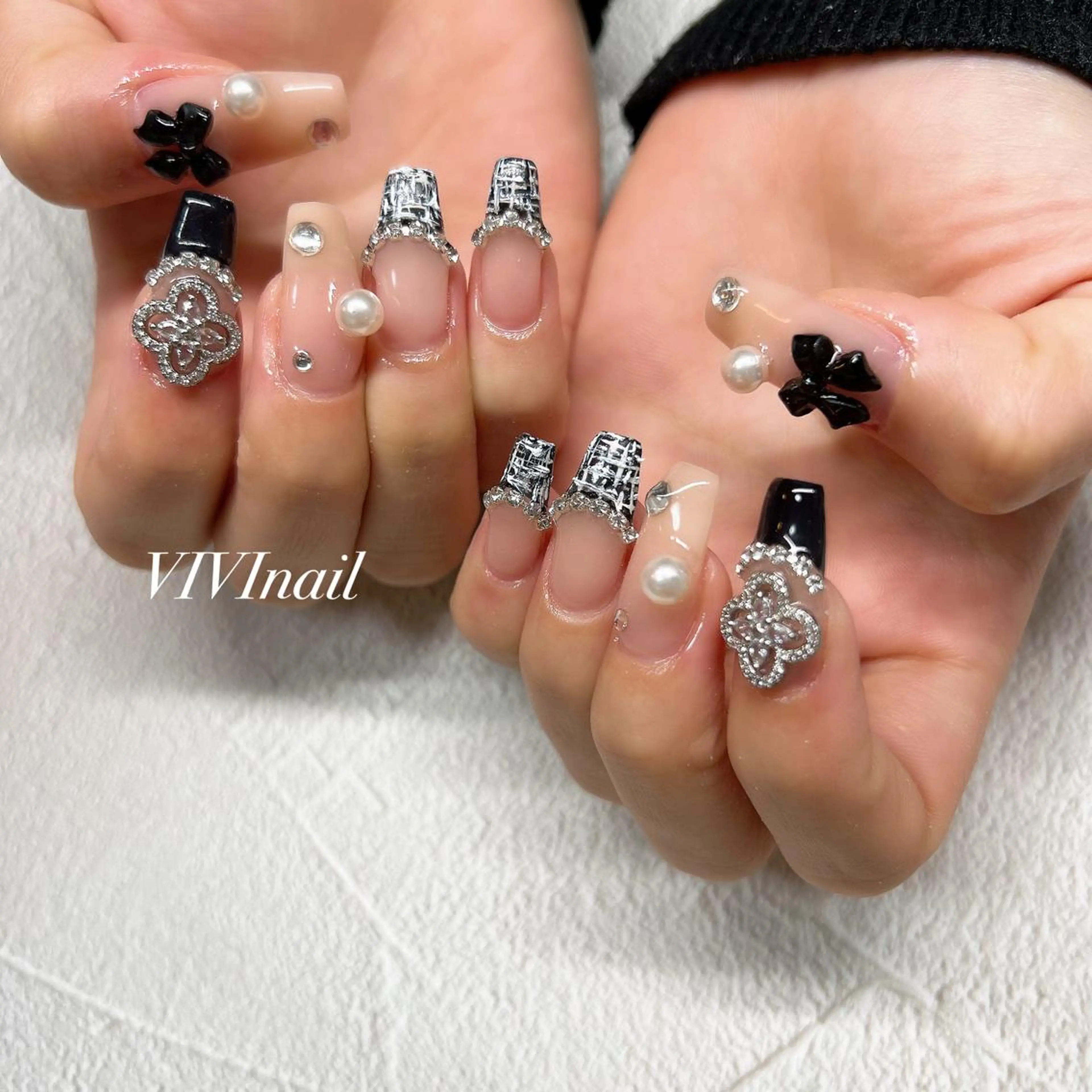 ネイル フレンチネイル ツイードネイル ハンドネイル vivi nailのネイルデザイン