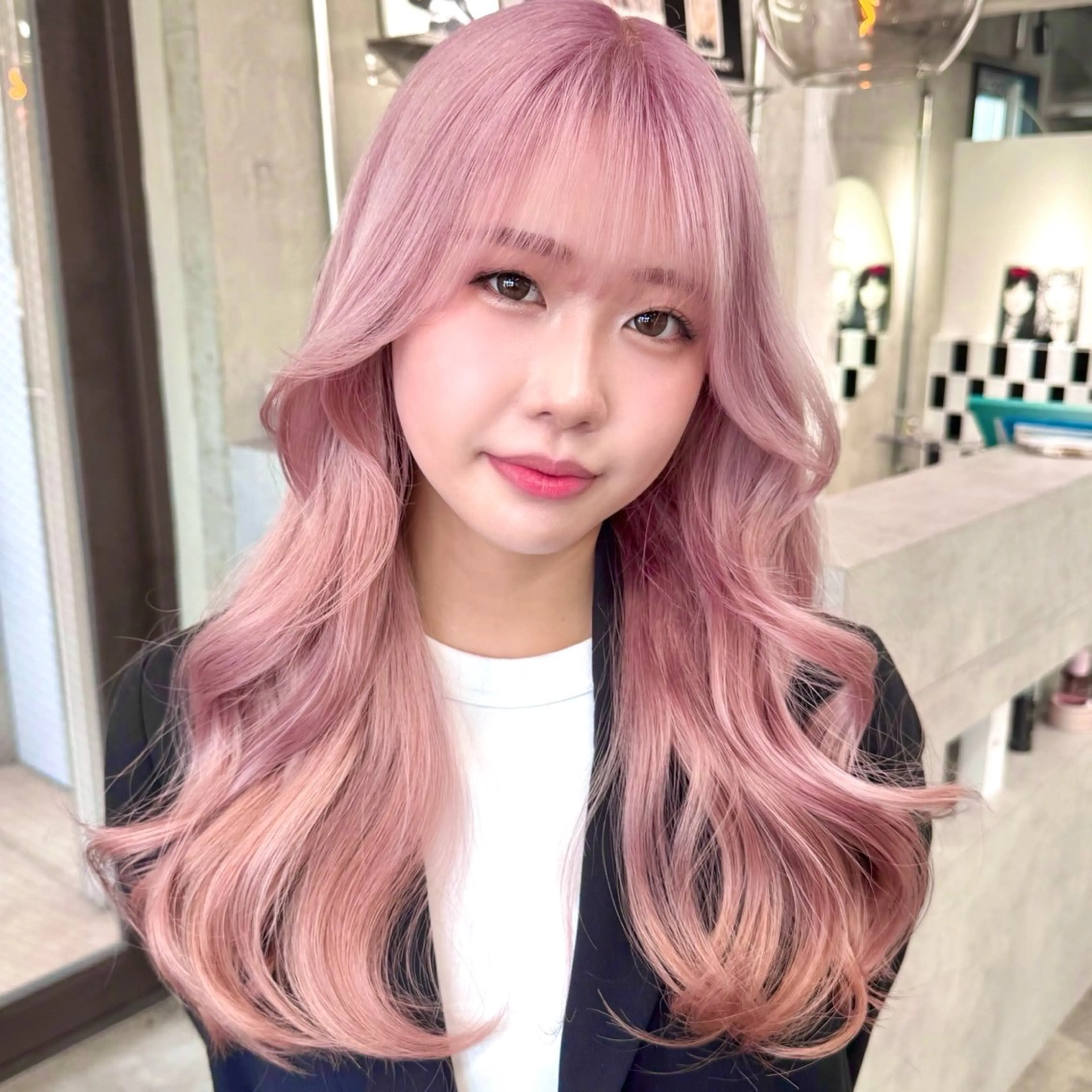 ミディアム カラー パーマ ヘアアレンジ メンズ キッズ トリートメント ハイトーン/ピンク 💗モモ໒꒱のヘアスタイル