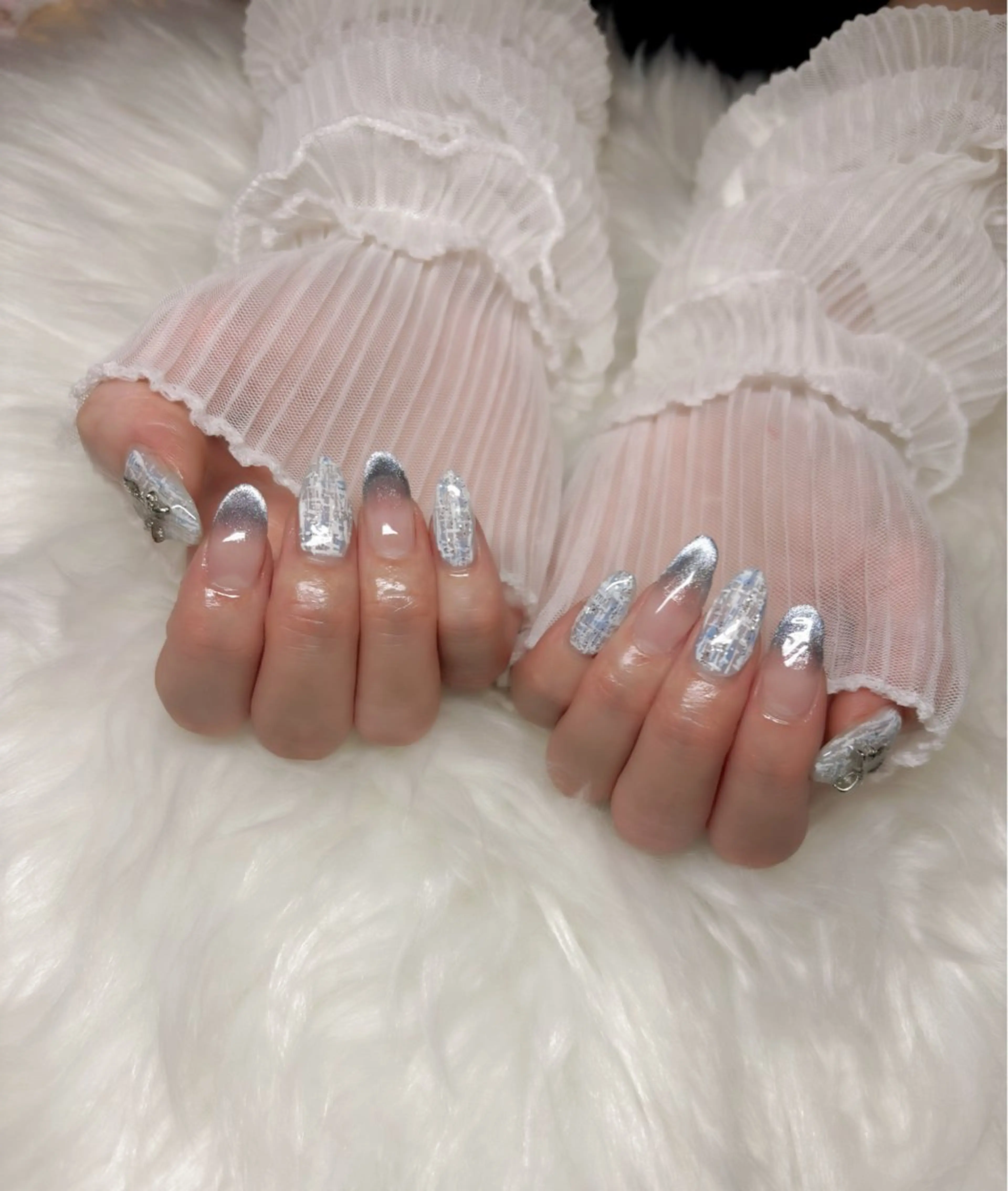 ネイル ブルー ツイードネイル ハンドネイル Nail Salon macherieのネイルデザイン