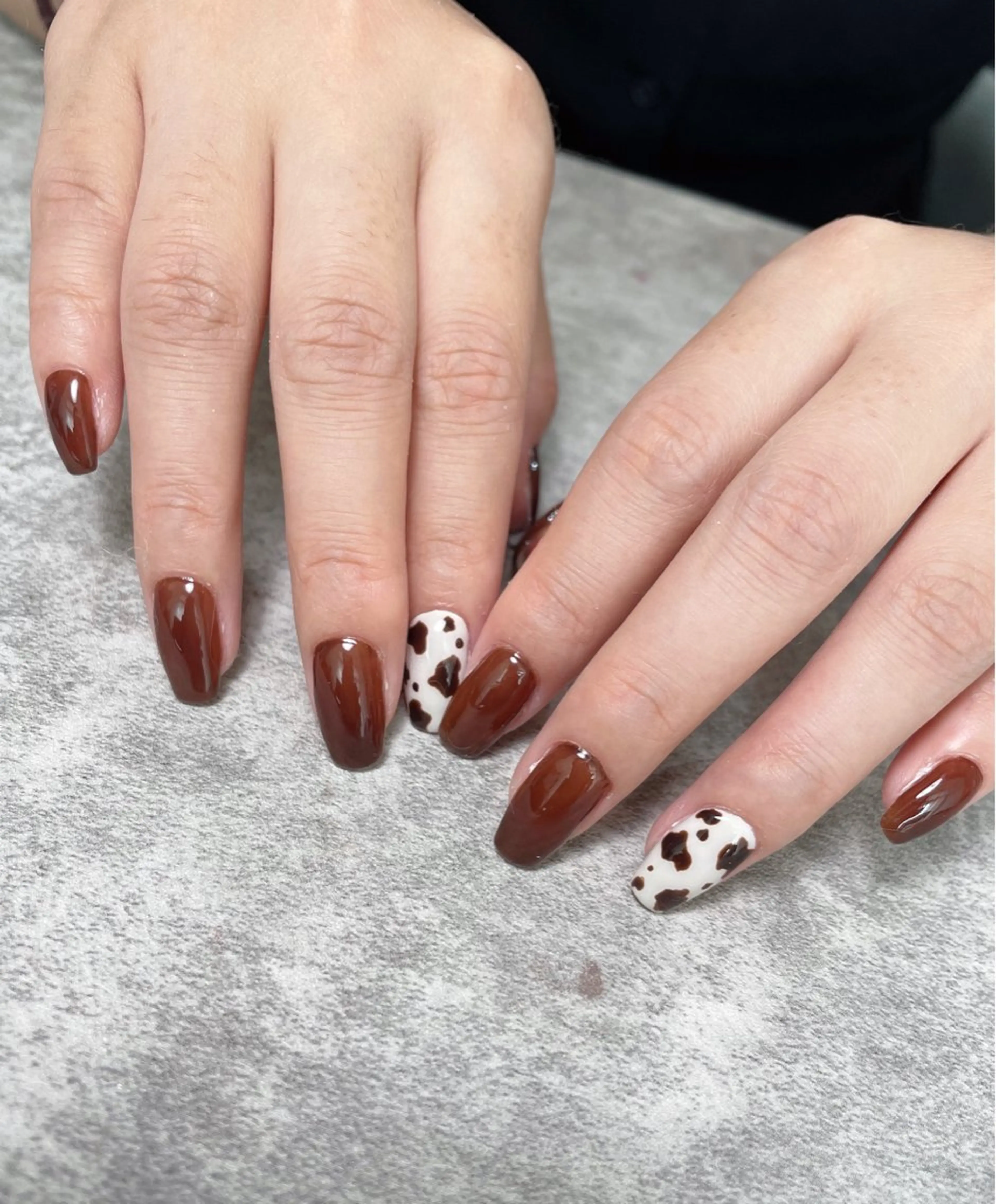 ネイル アニマル柄 ブラウン ワンカラーネイル ma riのネイルデザイン