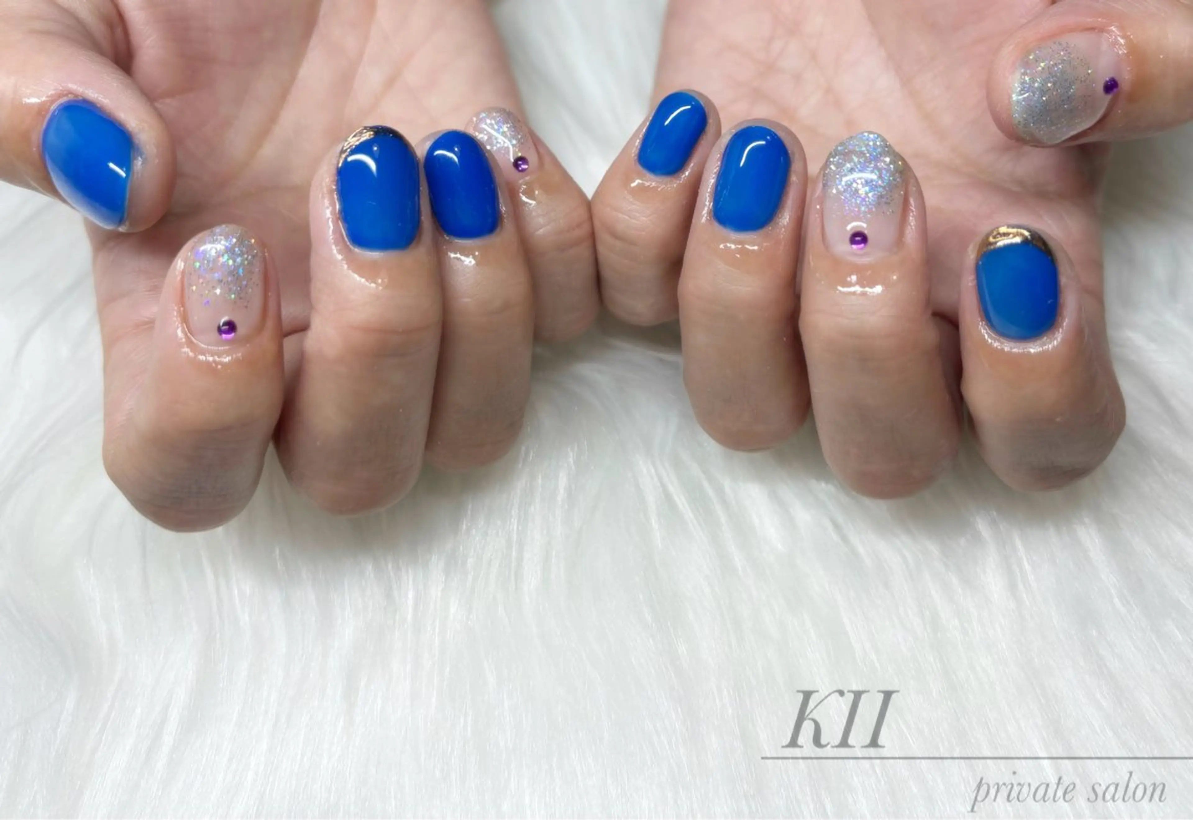 ネイル ラメ(グリッター) ミラーネイル 持ち込み ストーンネイル private nail  KIIのネイルデザイン