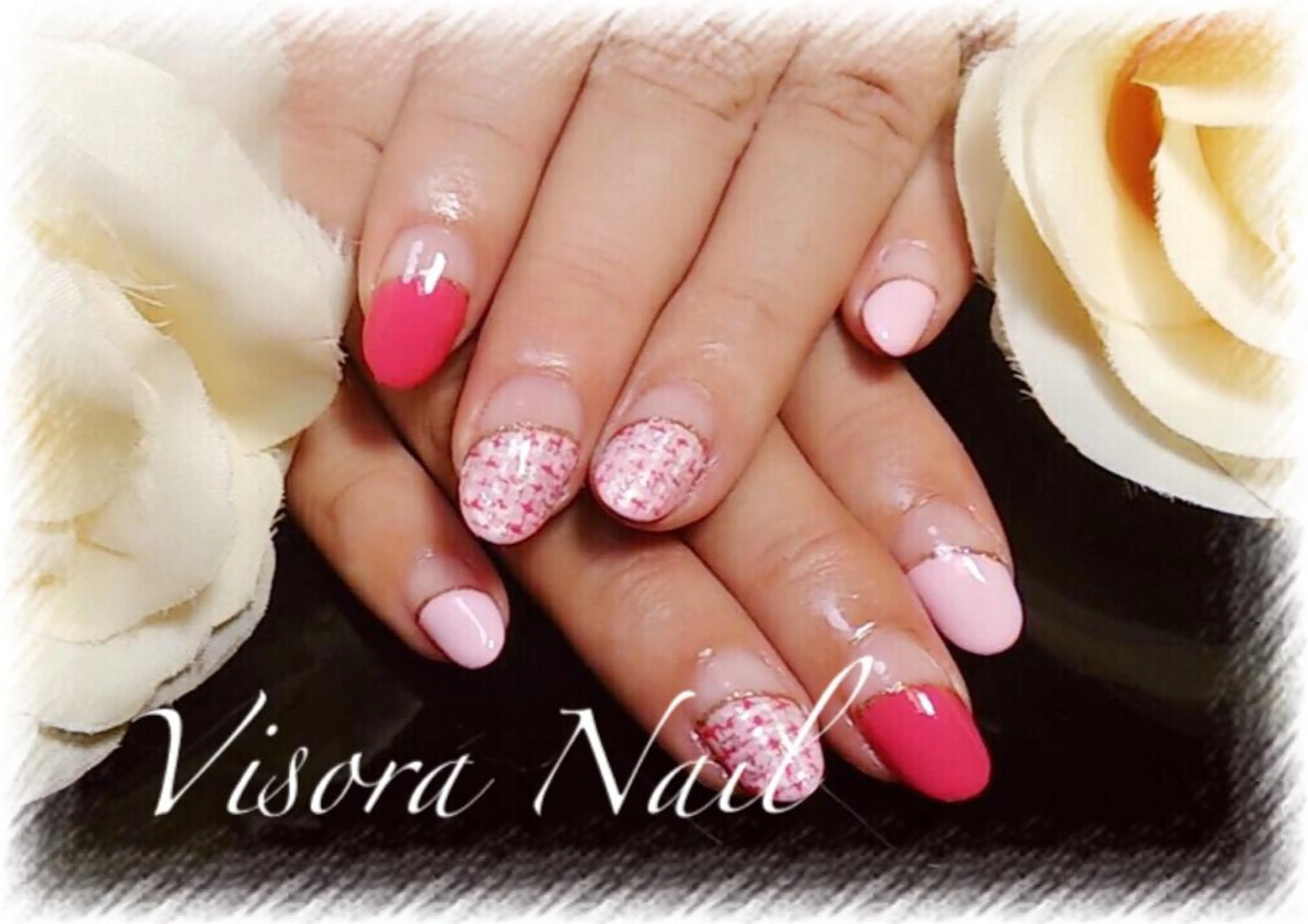 ネイル ピンク ツイードネイル 美SORA ～ｳﾞｨｿﾗ～のネイルデザイン