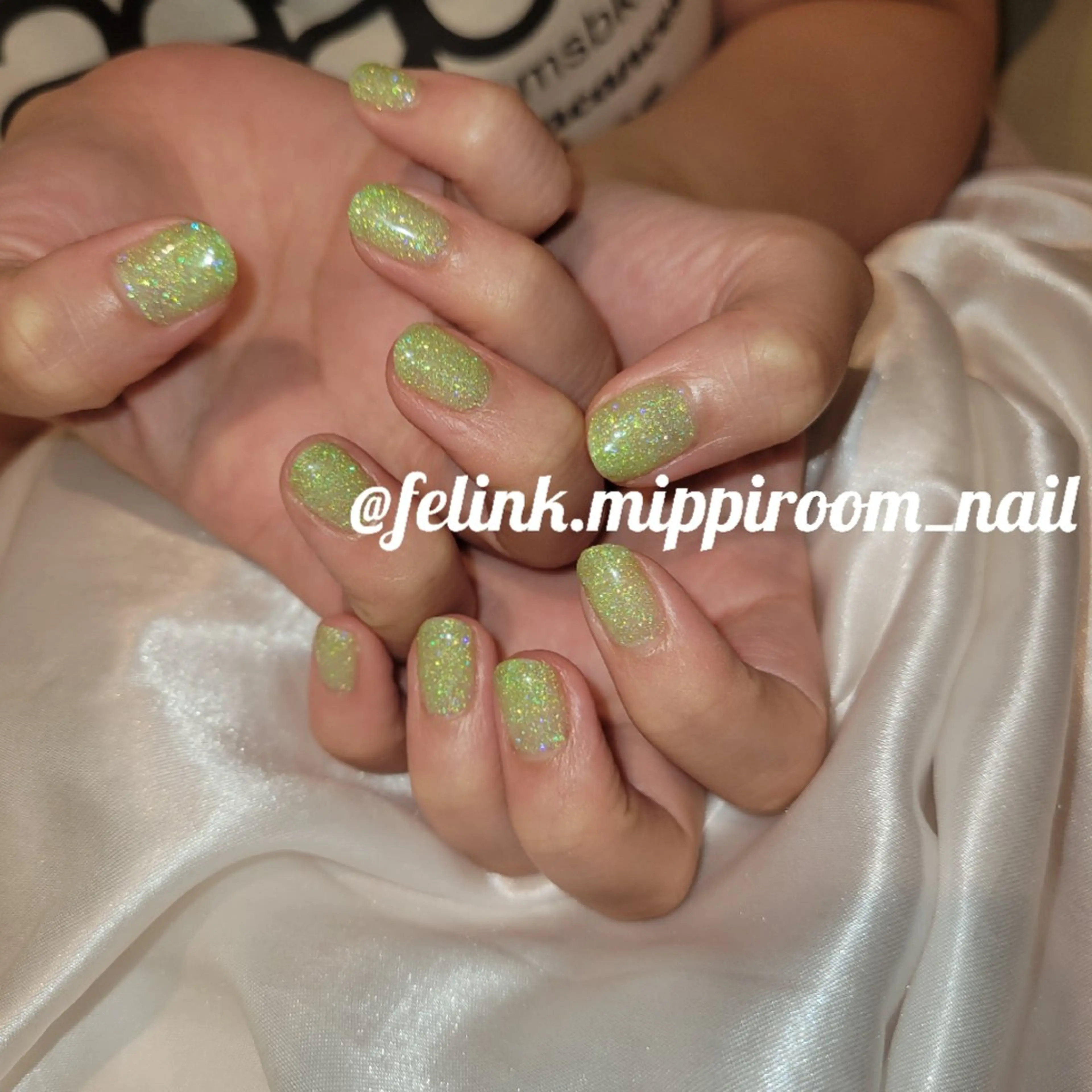 ネイル グリーン ラメ(グリッター) 黄色 Nail&Eyelash ビューティーサロンFelink所属・felink  miyuki のネイルデザイン