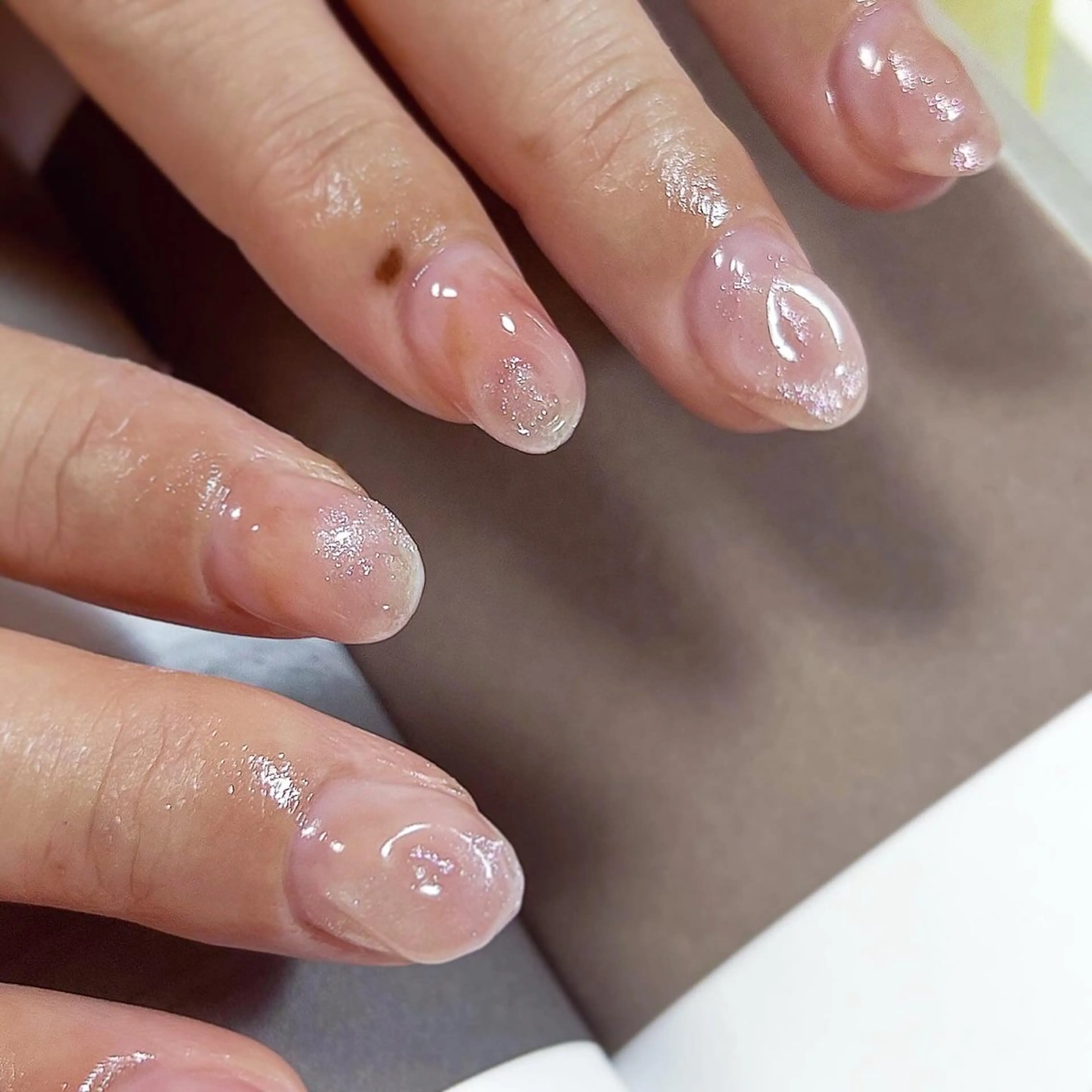 ネイル ラメ(グリッター) オレンジ ピンク ぷっくりネイル 春ネイル ハンドネイル pointillé .ayaのネイルデザイン