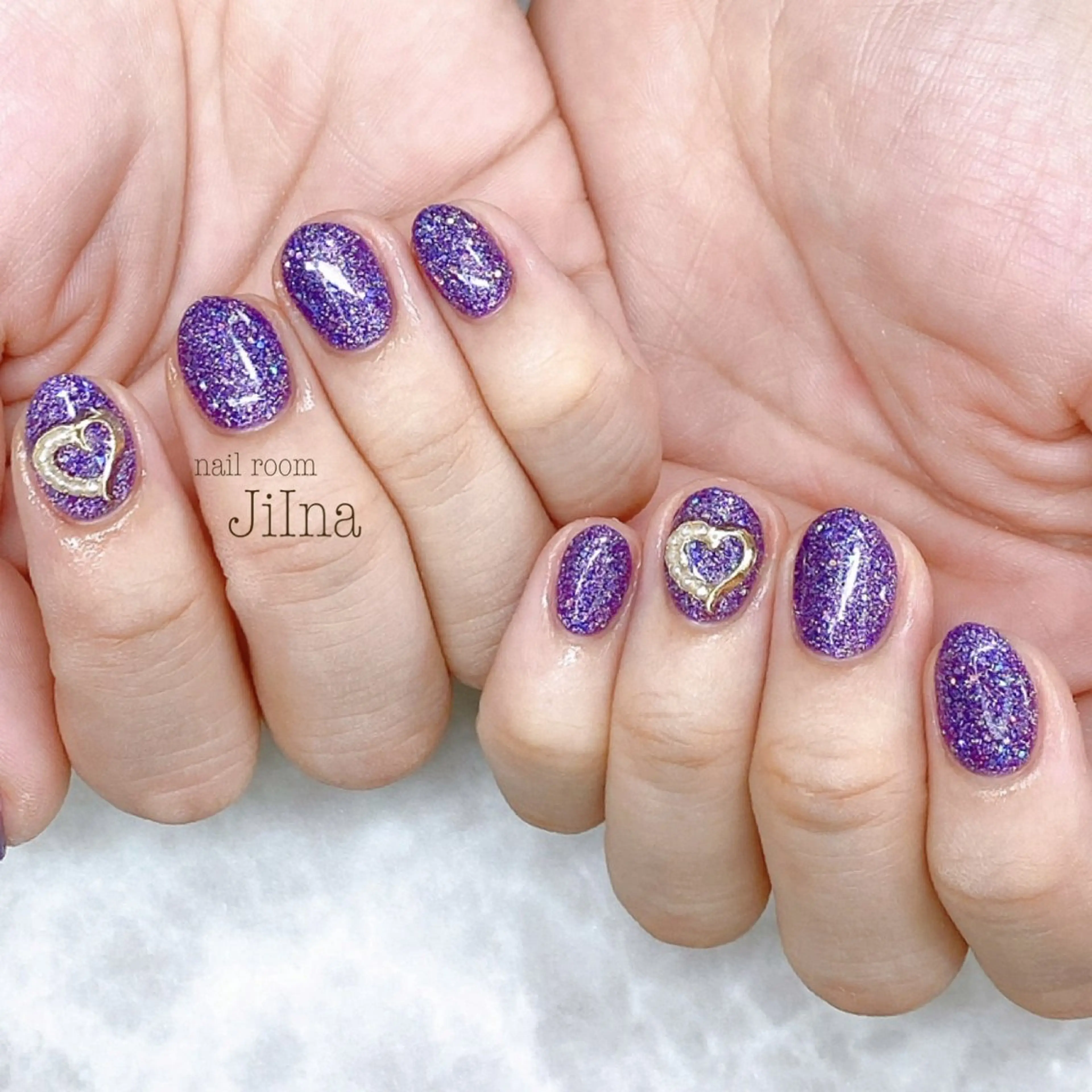 ネイル ハート ワンカラーネイル nail room JiInaのネイルデザイン