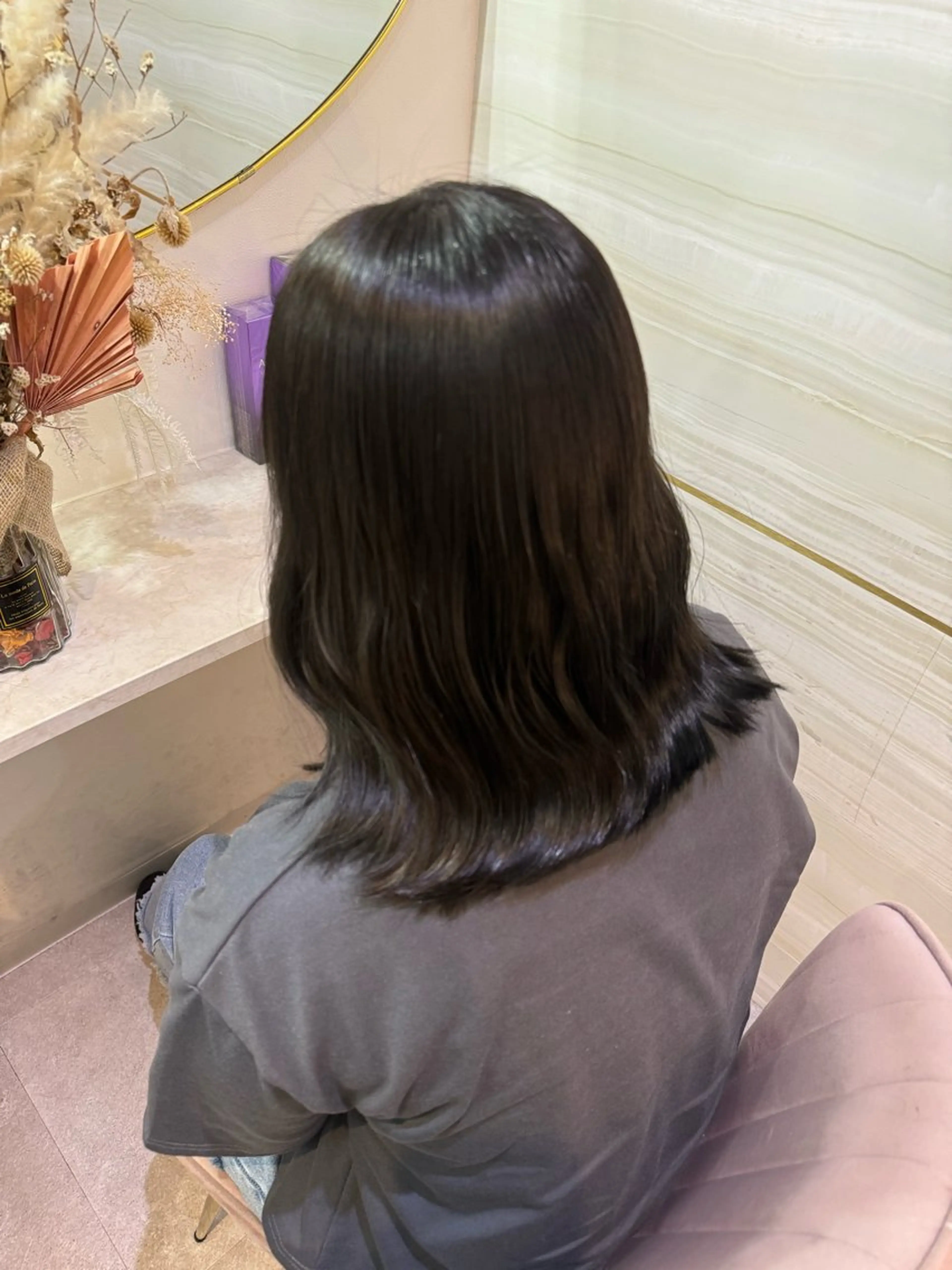 セミロング カラー 黒髪 ブルーカラー ブルーブラック オレンジ elubylovis mana💜のヘアスタイル