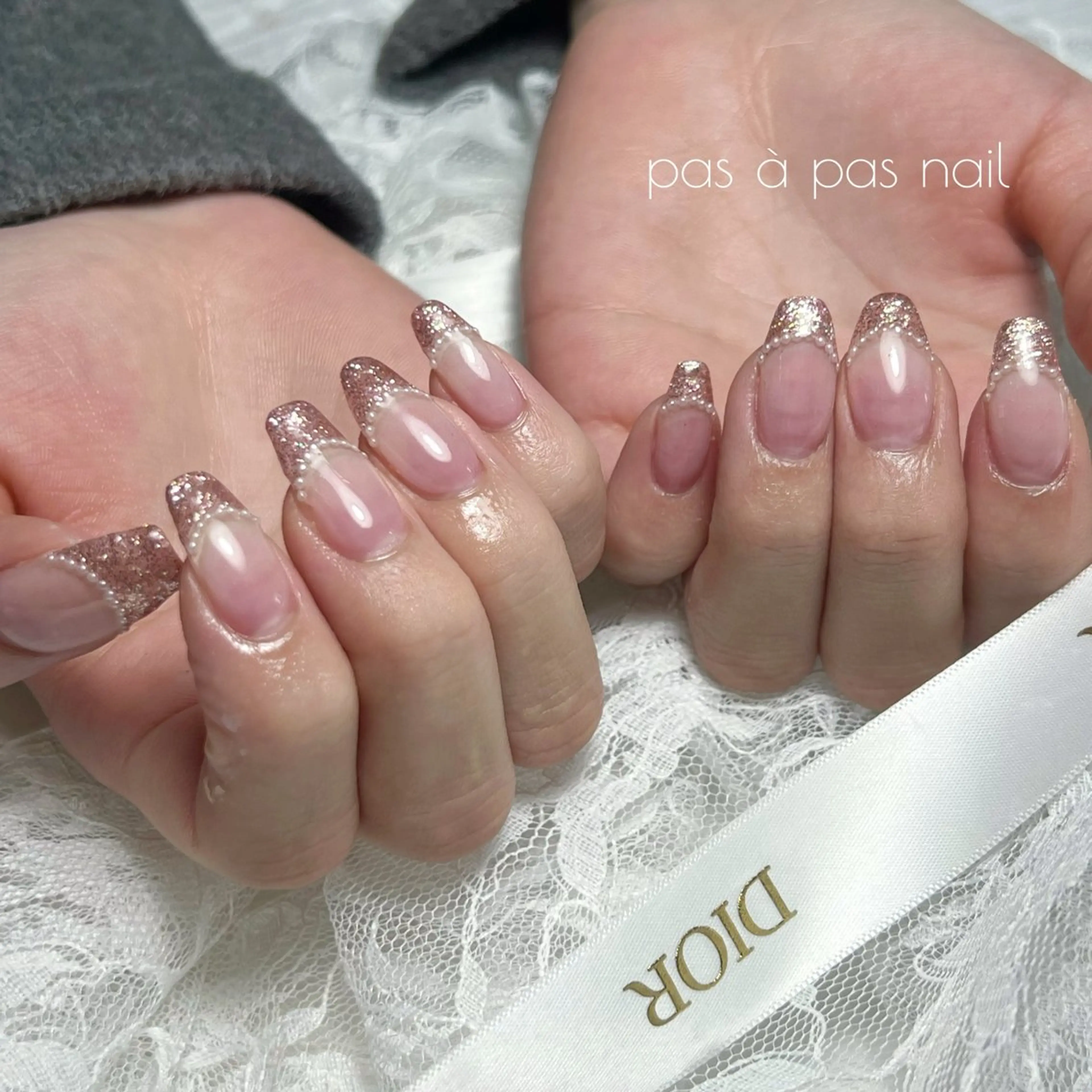 ネイル フレンチネイル ラメ(グリッター) ハンドネイル miku nail🦋のネイルデザイン