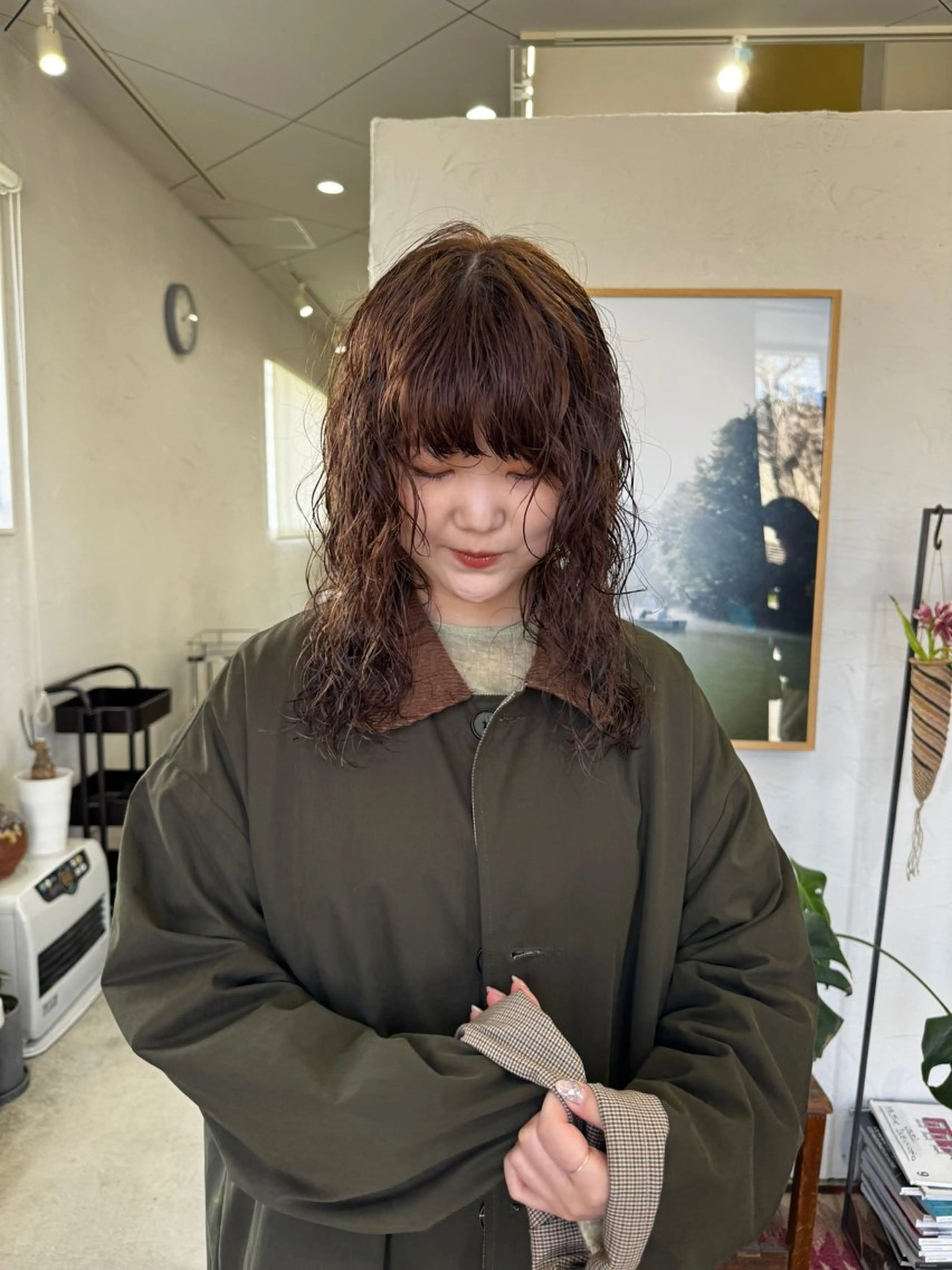 セミロング カラー パーマ セミロングパーマ オレンジ ヘアカラー hair vaton所属・ヤハタ ダイキのヘアスタイル