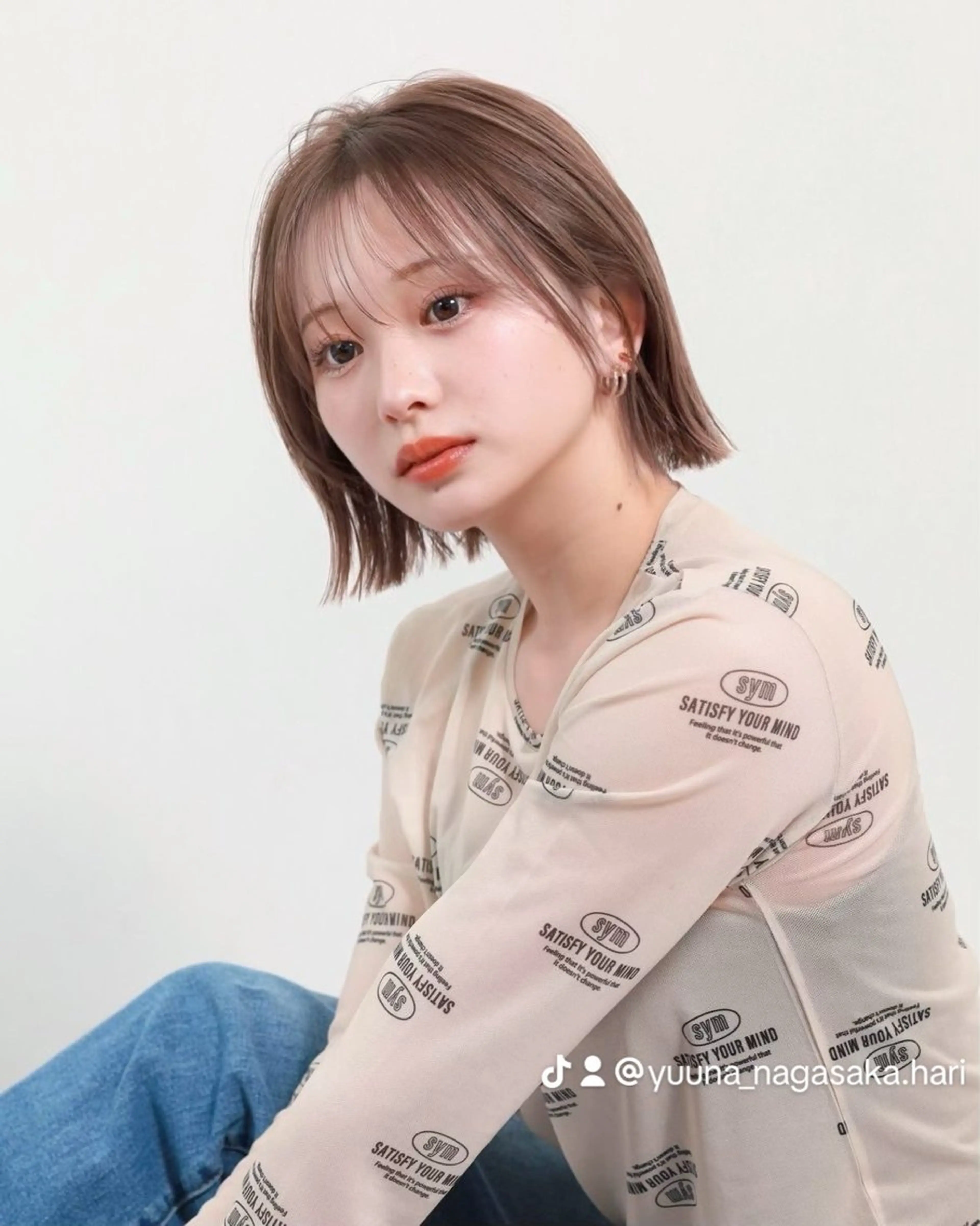 ショート カラー ベージュカラー ブリーチ 透明感カラー ブリーチなしカラー ボブ 透明感ベージュ/ボブ /表参道 yunaのヘアスタイル