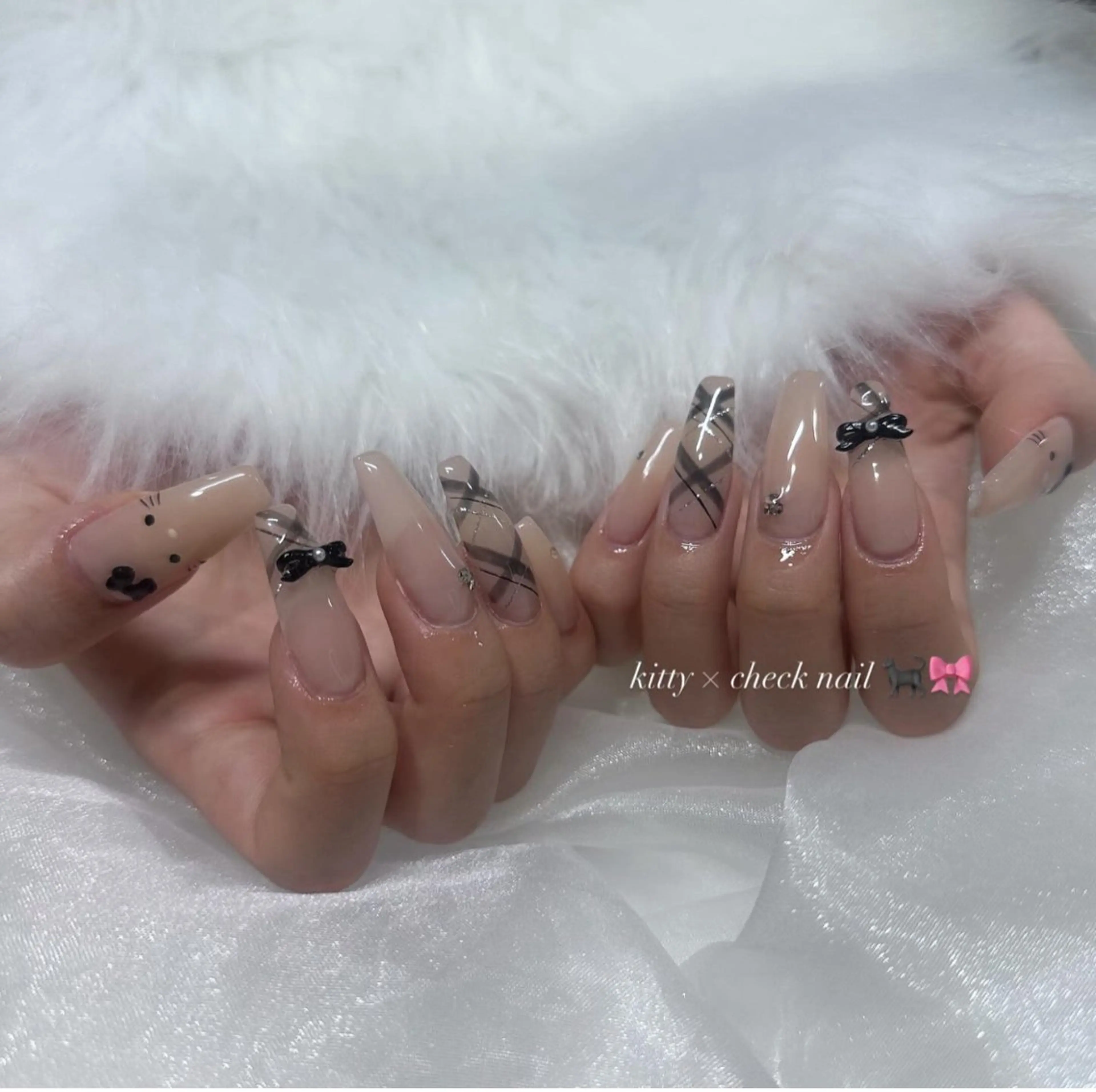 ネイル 韓国ネイル リボン ワンホンネイル ume hairsalon所属・nono/ 熊取ﾈｲﾙｻﾛﾝのネイルデザイン