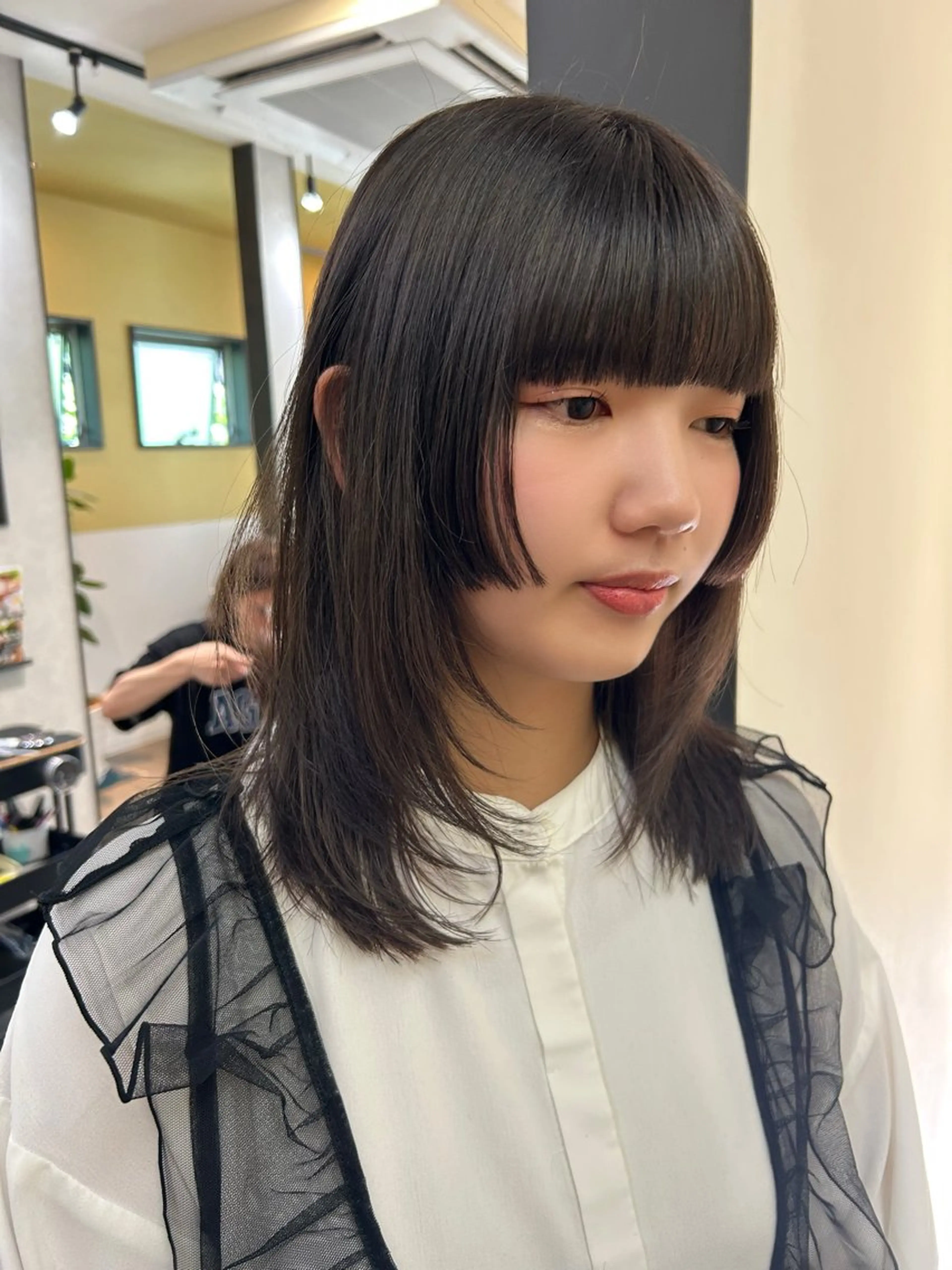 セミロング カラー 姫カット レイヤーカット カット ヘアカラー トリートメント hub hair レイヤー/透明感のヘアスタイル