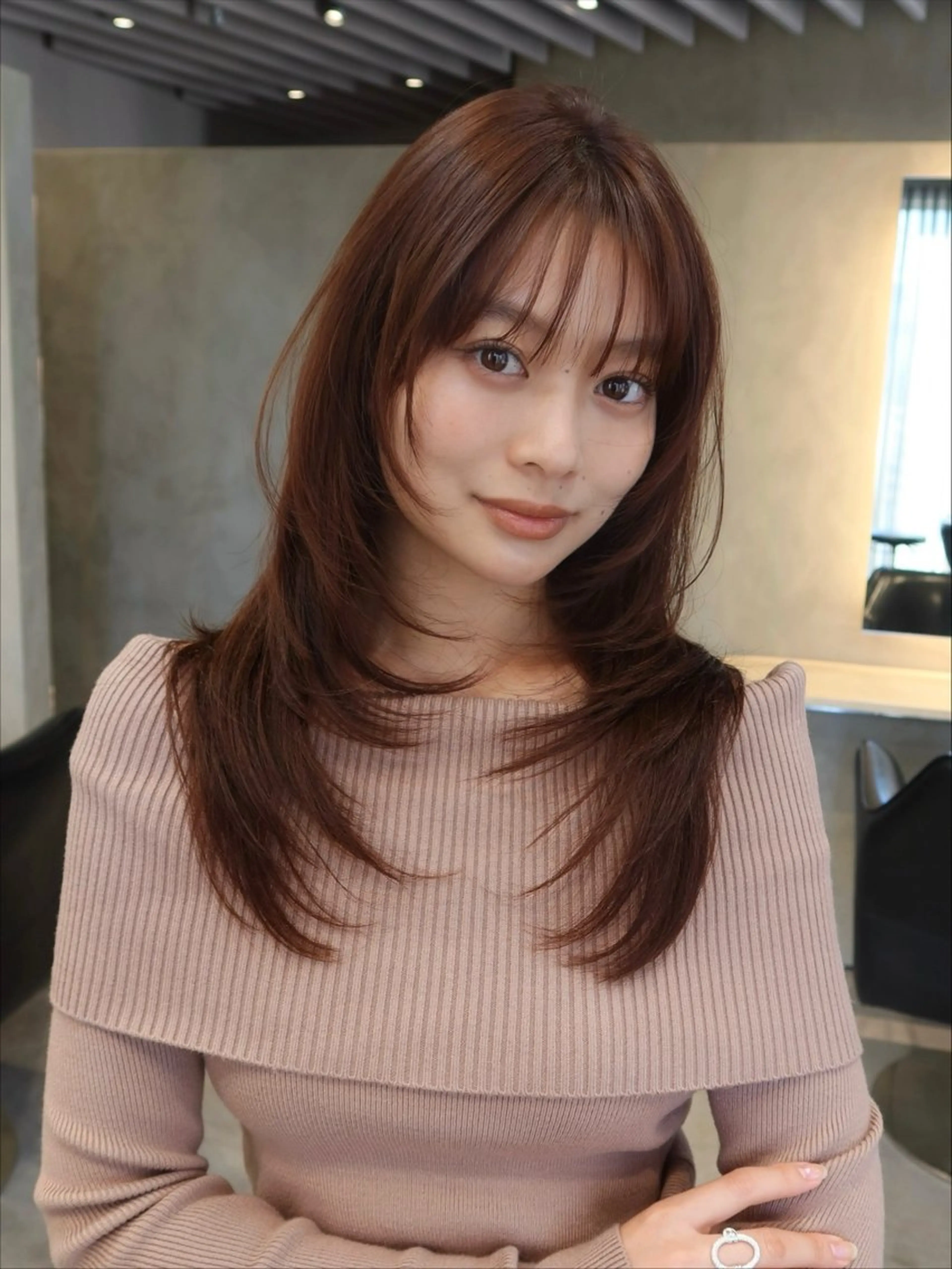 セミロング オレンジブラウン レイヤーカット LEANE THE TOKYO所属・大人レイヤー 🍃外苑前/荒谷進介のヘアスタイル