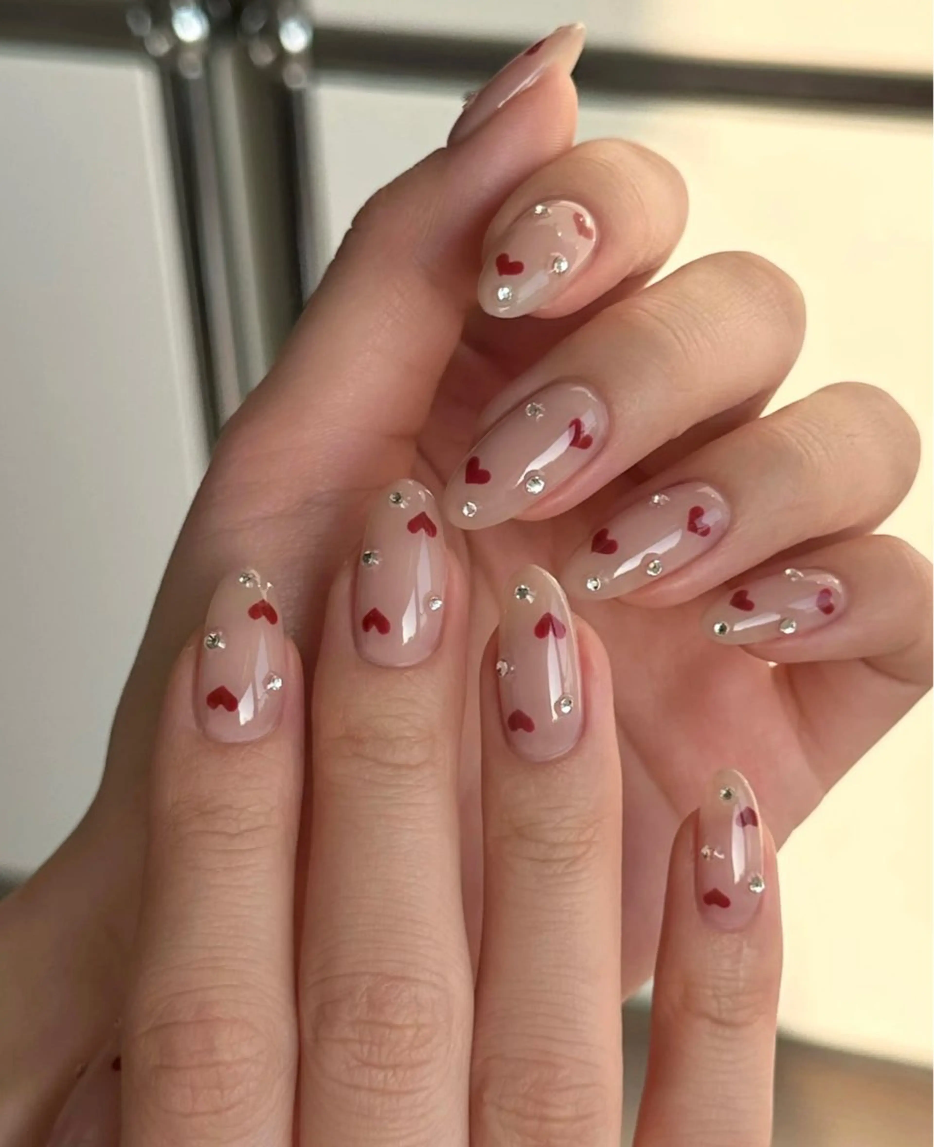 ネイル ハート ミラーネイル 持ち込み ピンク ワンホンネイル July Nailのネイルデザイン
