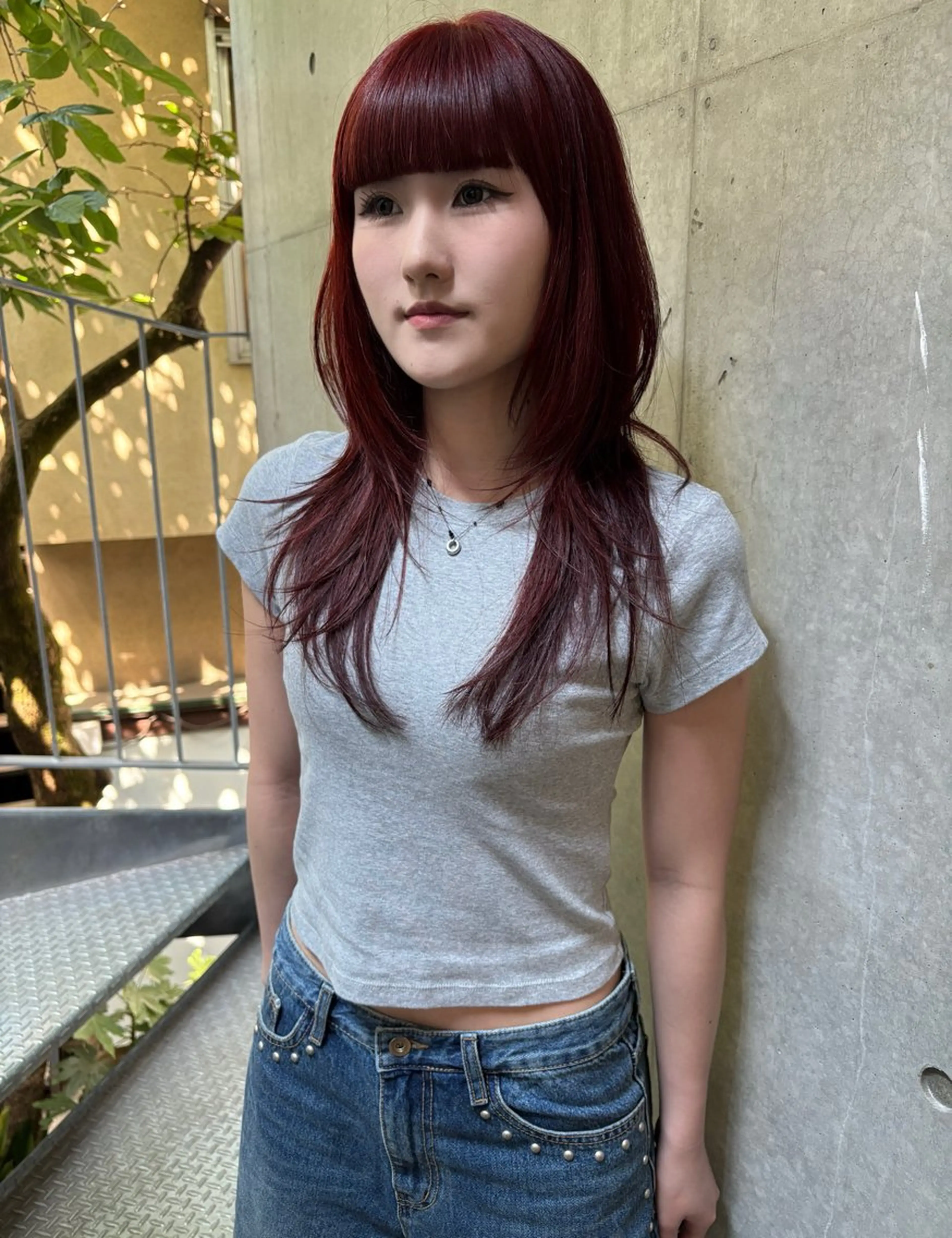 ロング カラー ボルドーカラー ハッシュカット カット ヘアカラー yuuna/ レイヤーカット🎀のヘアスタイル
