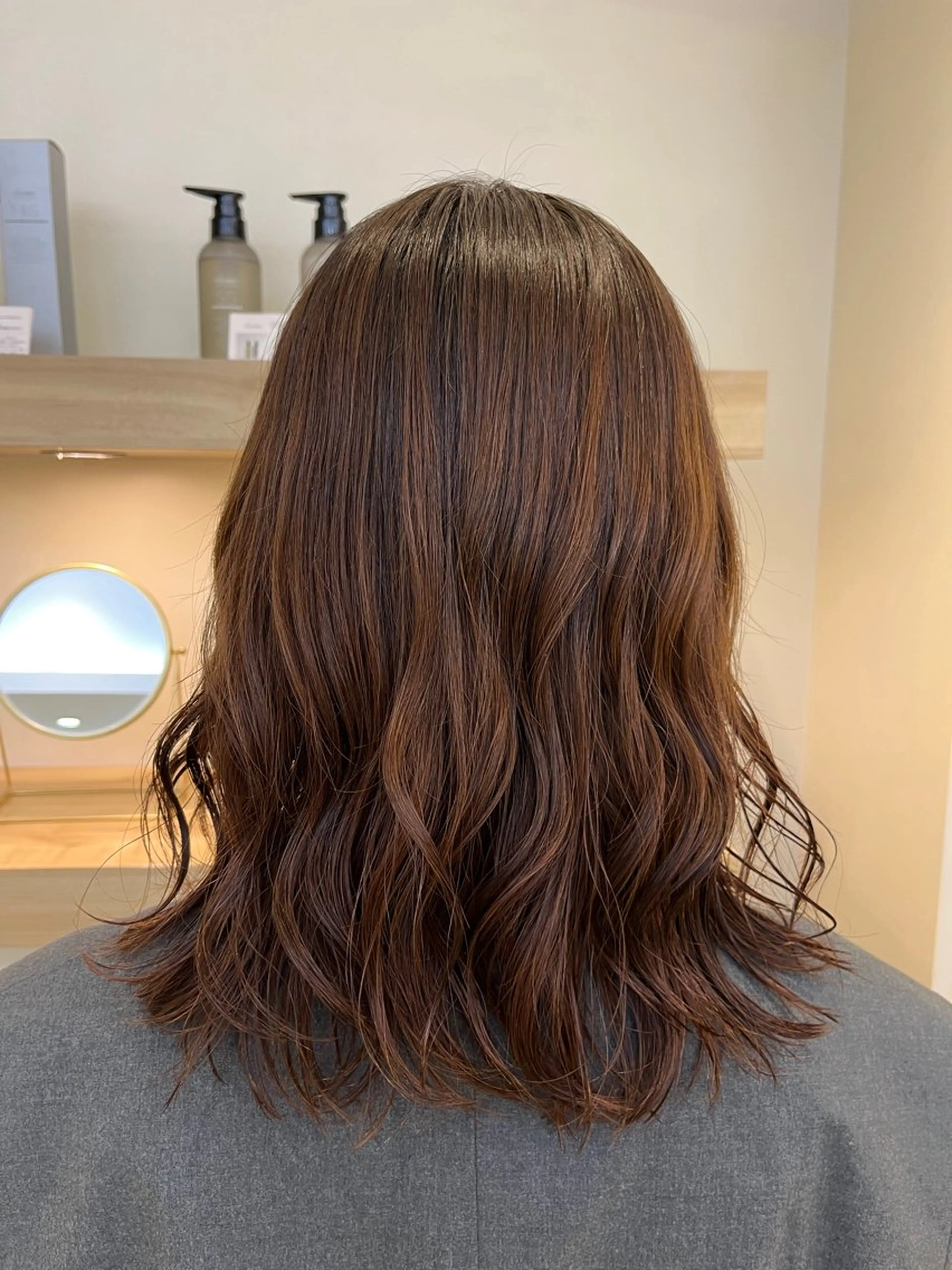 ミディアム パーマ 暖色カラー🍒スパ/ canna‎🤍のヘアスタイル